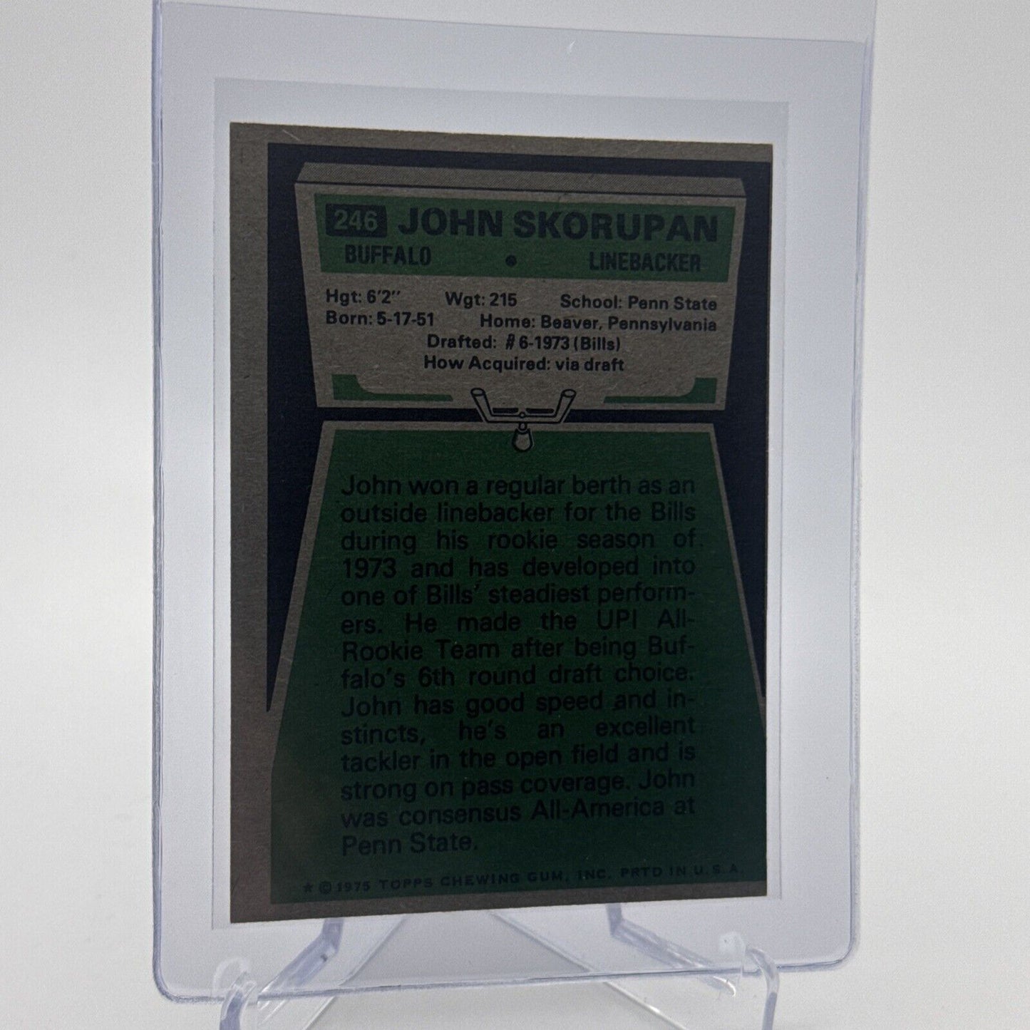 1975 Topps John Skorupan Football Card #246 NM Quality FREE SHIPPING