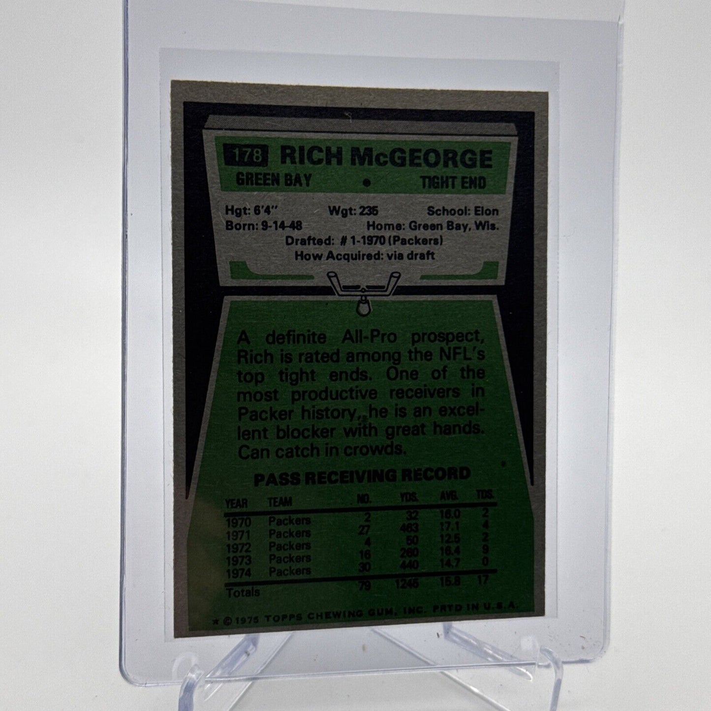 1975 Topps Rich McGeorge Football Card #178 NM Quality #9 FREE SHIPPING
