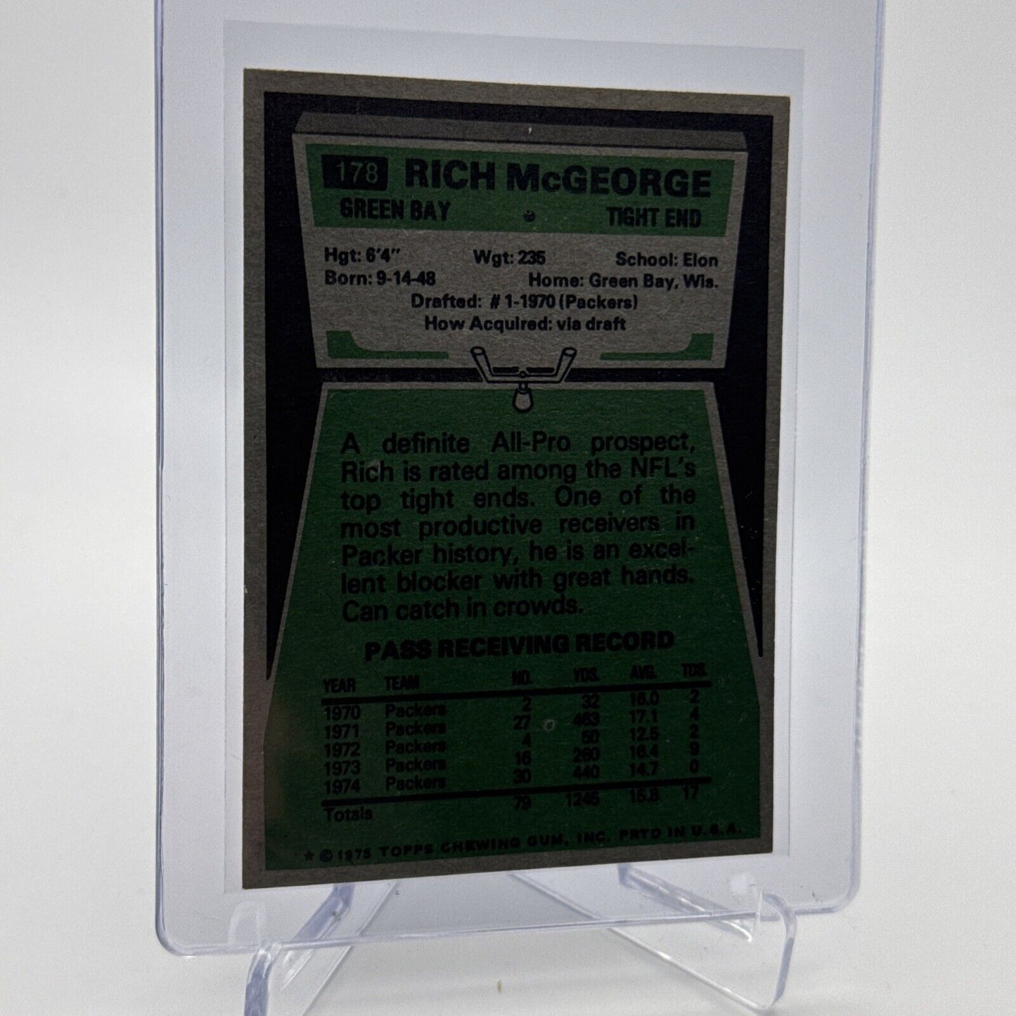 1975 Topps Rich McGeorge Football Card #178 NM Quality #7 FREE SHIPPING