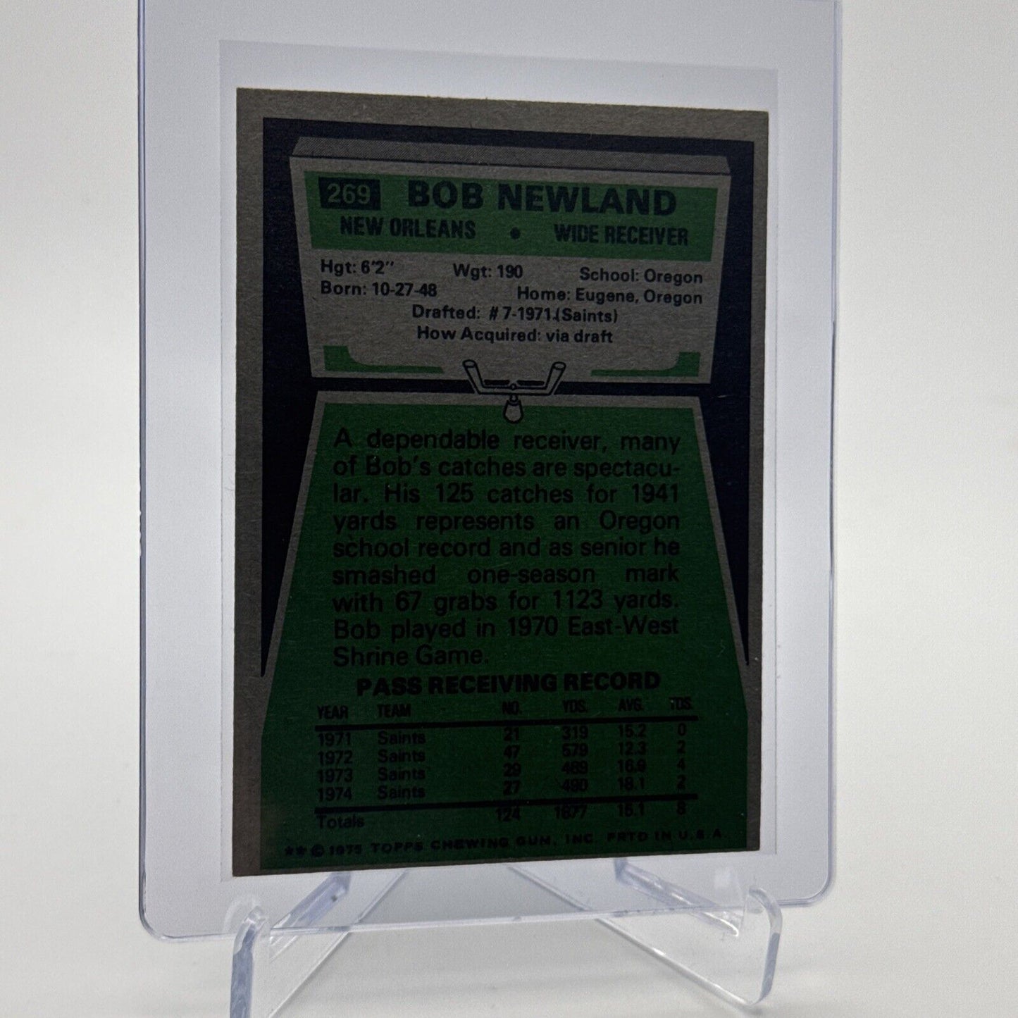 1975 Topps Bob Newland Football Card #269 NM Quality #2 FREE SHIPPING