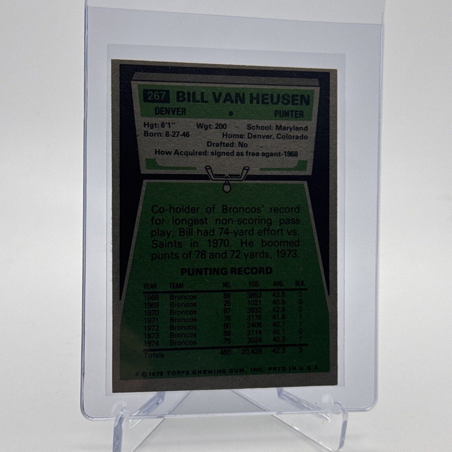 1975 Topps Bill Van Heusen Football Card #267 NM Quality FREE SHIPPING
