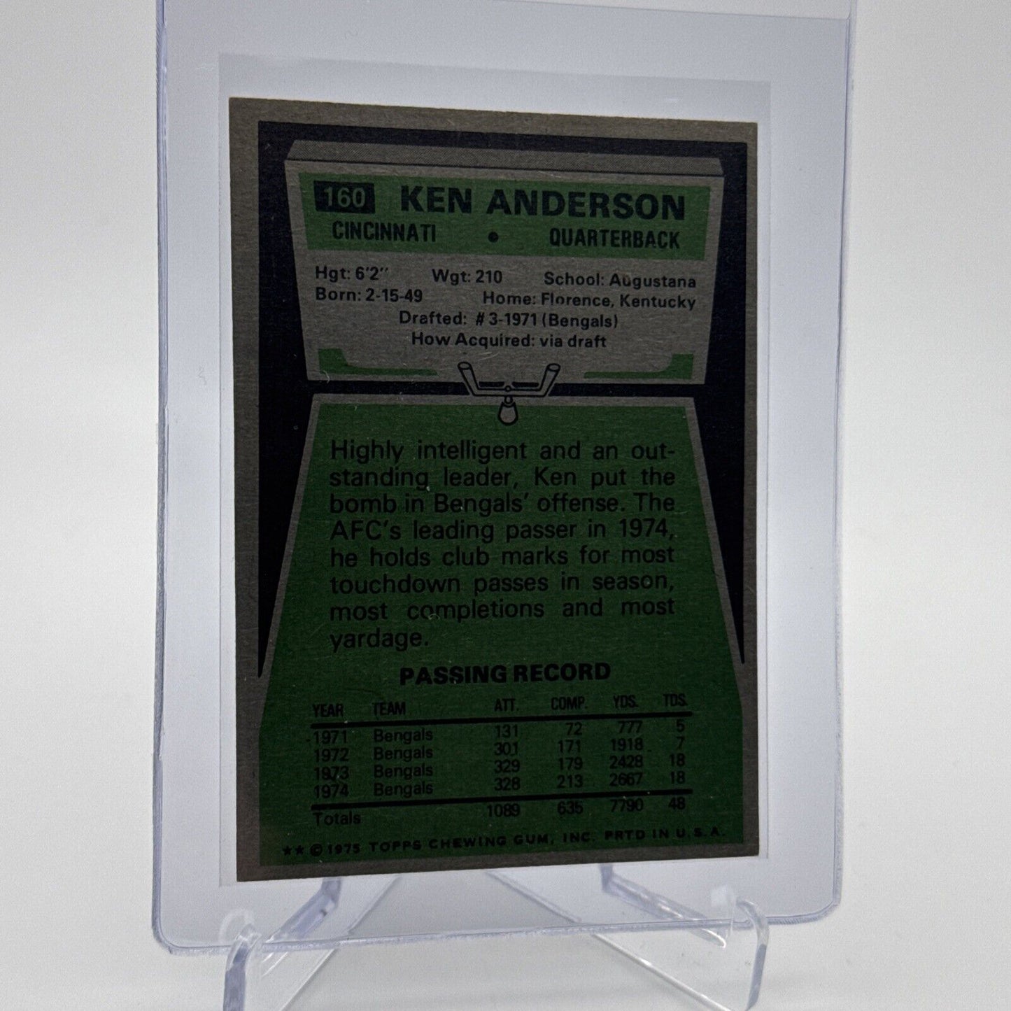 1975 Topps Ken Anderson Football Card #160 NM Quality #2 FREE SHIPPING