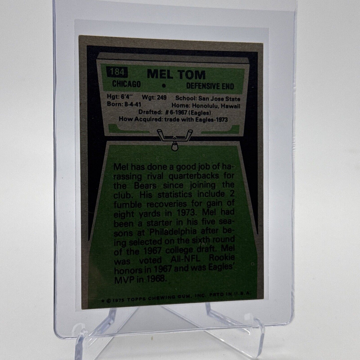 1975 Topps Mel Tom Football Card #184 NM Quality #6 FREE SHIPPING
