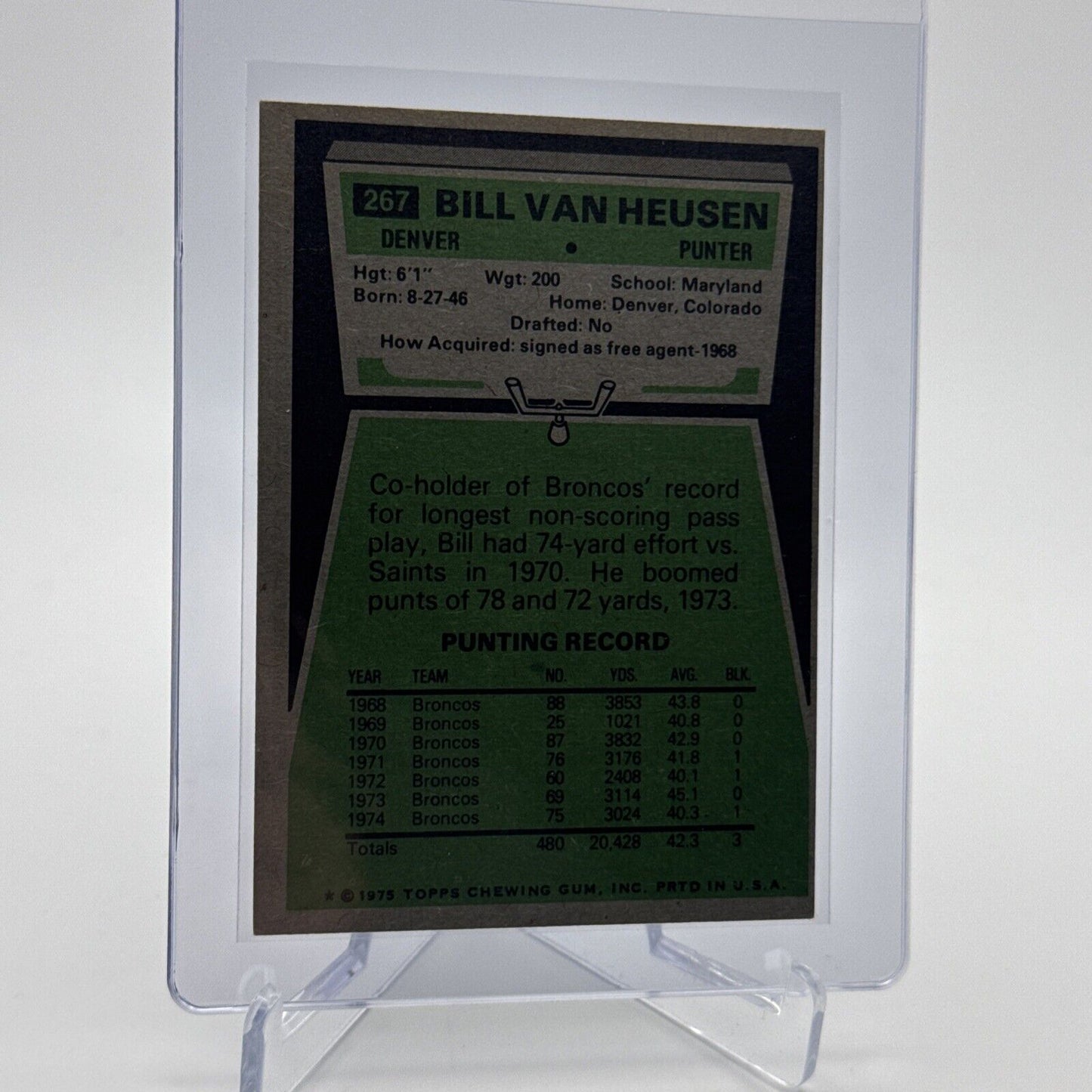 1975 Topps Bill Van Heusen Football Card #267 NM Quality #4 FREE SHIPPING