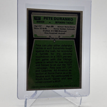 1975 Topps Pete Duranko Football Card #187 NM Quality #6 FREE SHIPPING