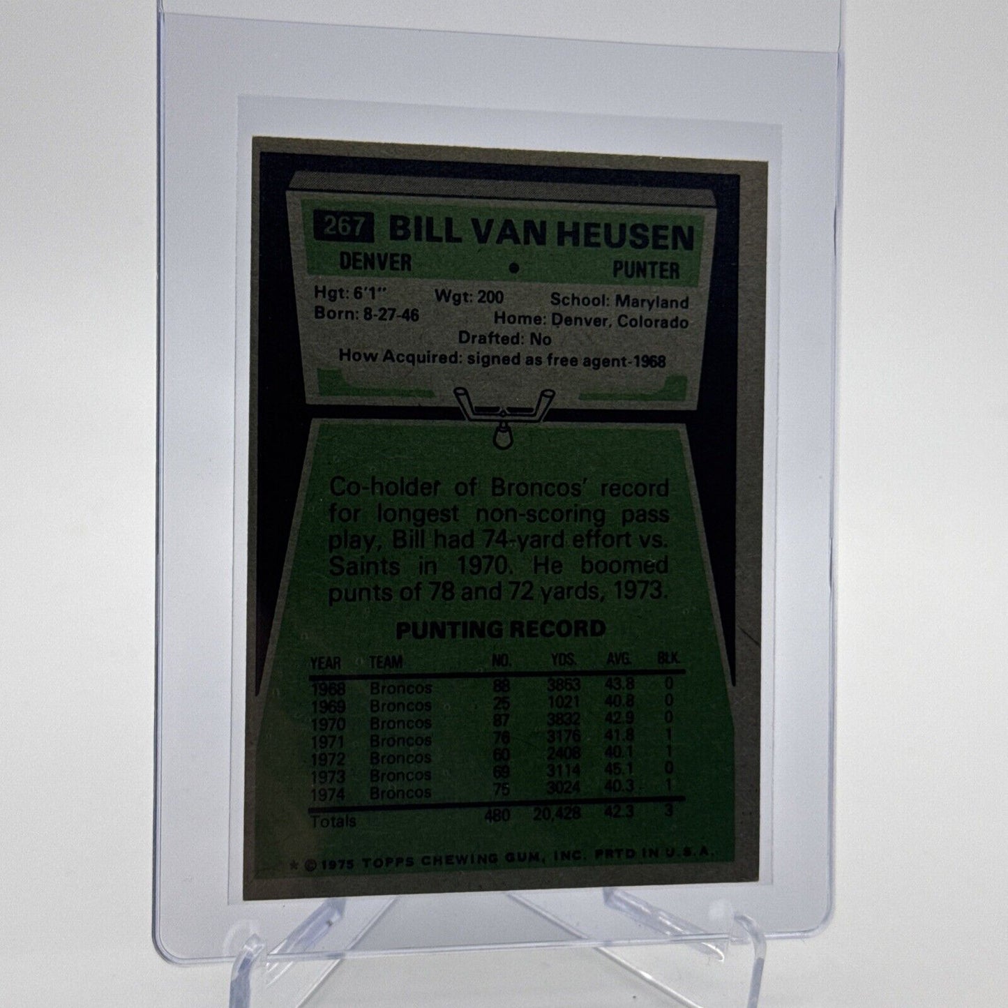 1975 Topps Bill Van Heusen Football Card #267 NM Quality #3 FREE SHIPPING