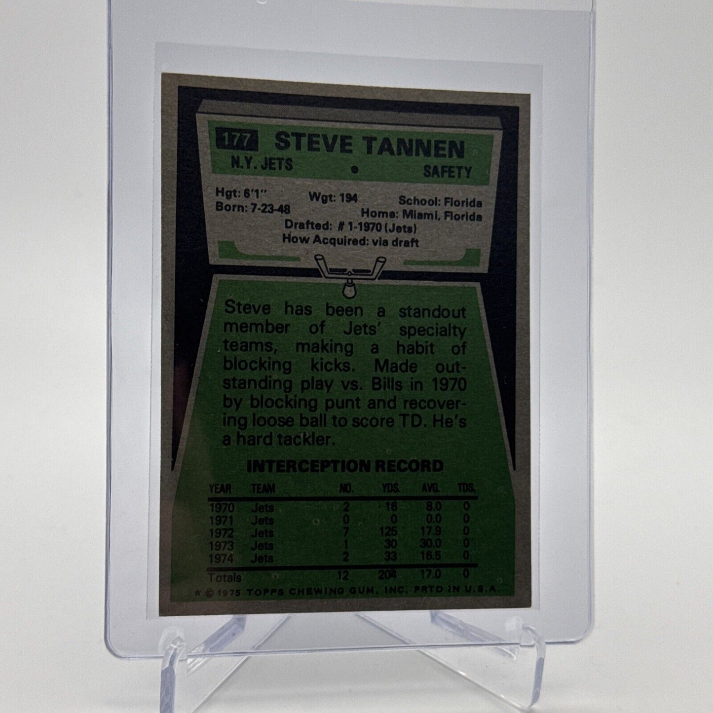 1975 Topps Steve Tannen Football Card #177 NM Quality #4 FREE SHIPPING