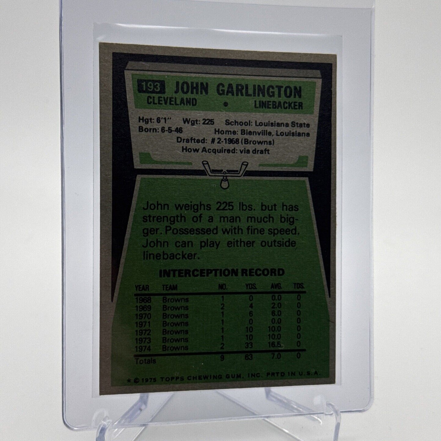 1975 Topps John Garlington Football Card #193 NM Quality FREE SHIPPING