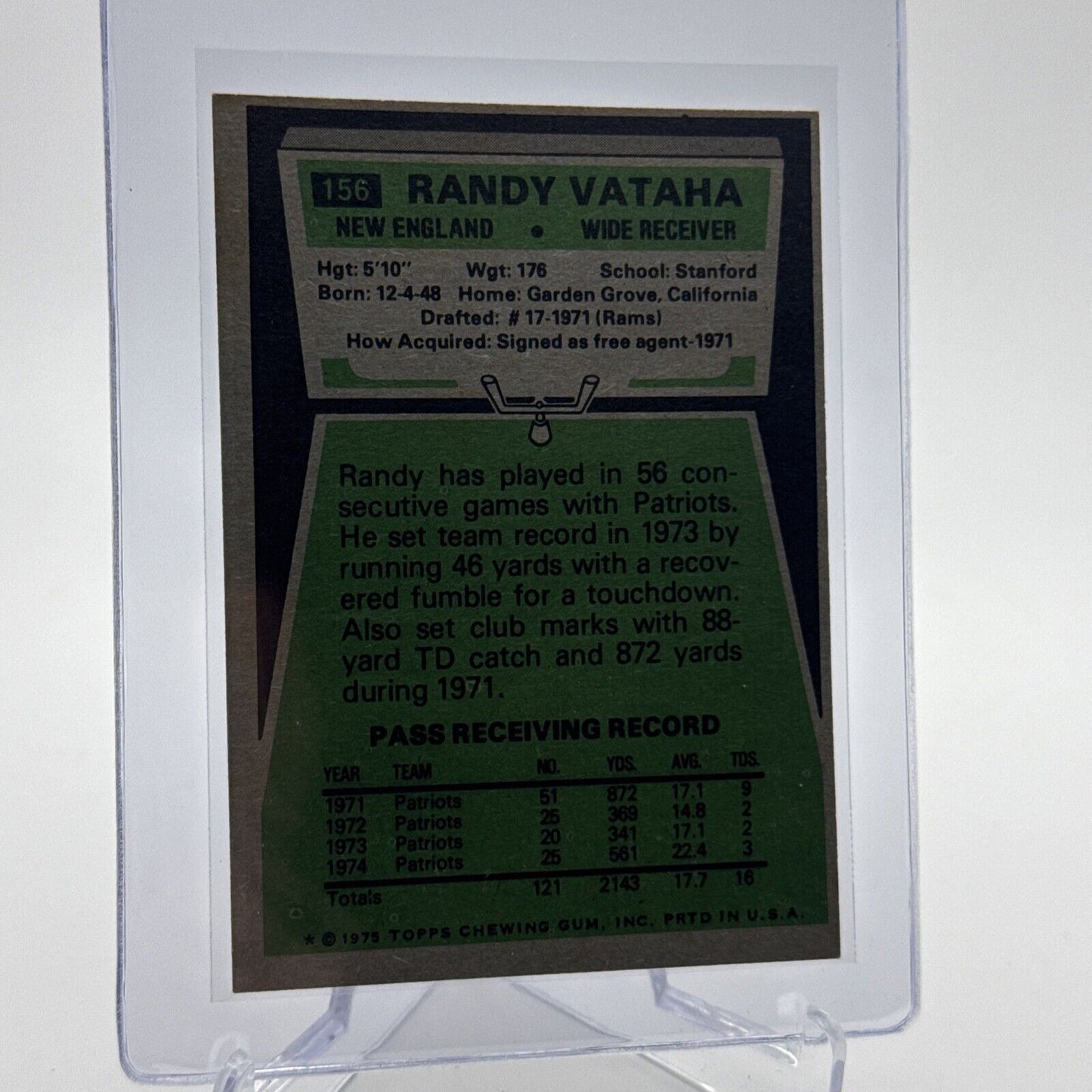 1975 Topps Randy Vataha Football Card #156 NM Quality #4 FREE SHIPPING
