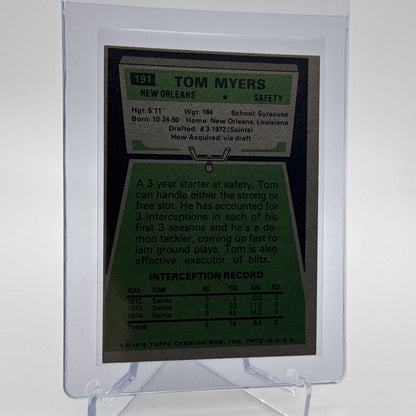 1975 Topps Tom Myers Football Card #191 NM Quality #3 FREE SHIPPING