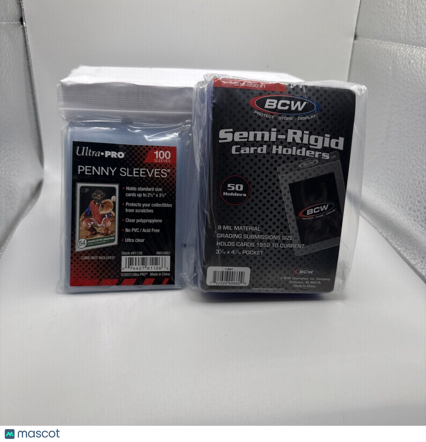 BCW Semi-Rigid Card Holders #1 Pack of 50 Holders PLUS Pack 100 Ultra Pro Penny