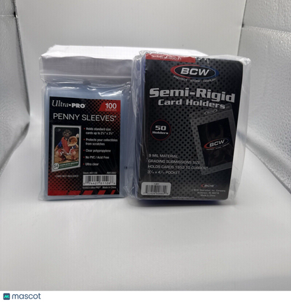 BCW Semi-Rigid Card Holders #1 Pack of 50 Holders PLUS Pack 100 Ultra Pro Penny