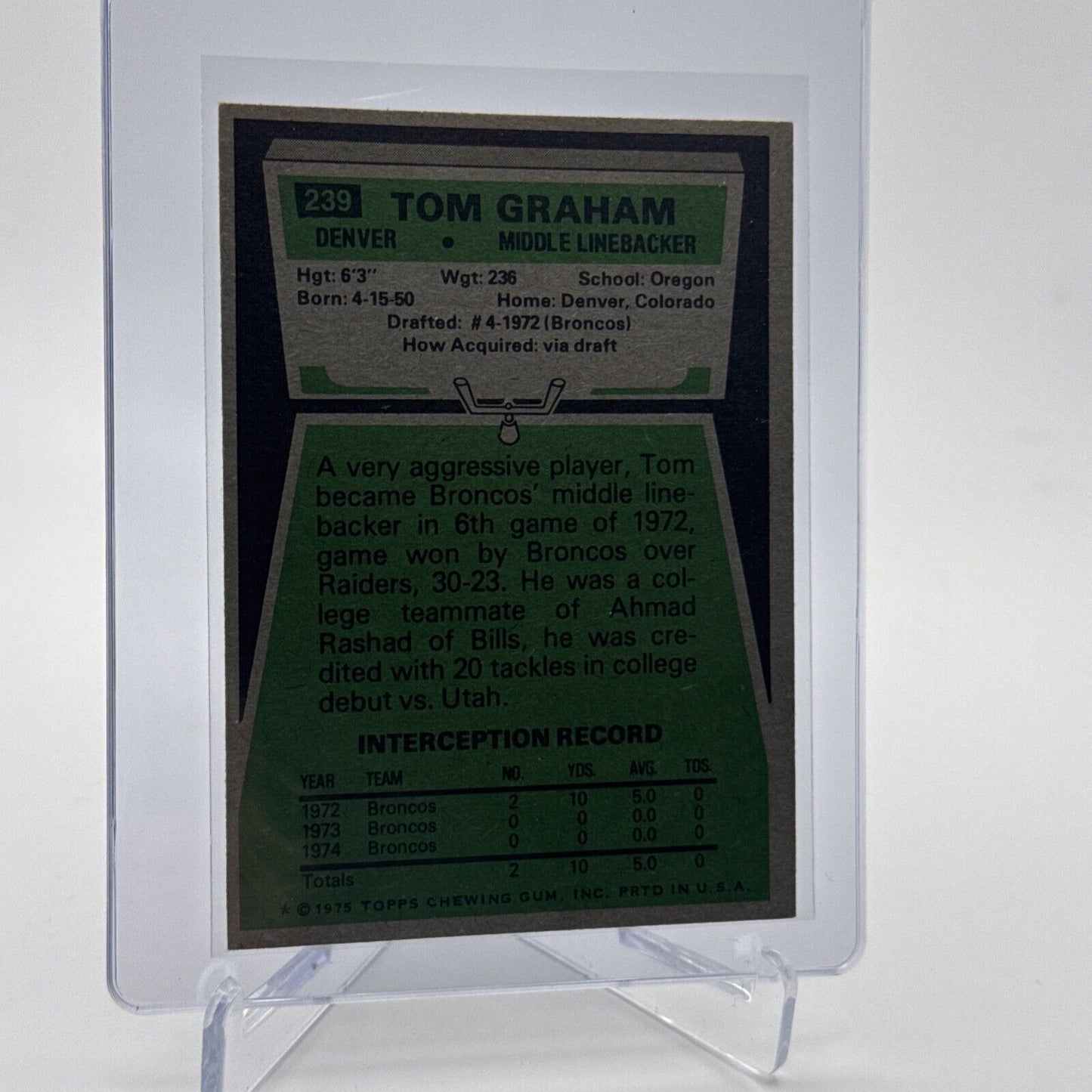 1975 Topps Tom Graham Football Card #239 NM Quality #2 FREE SHIPPING