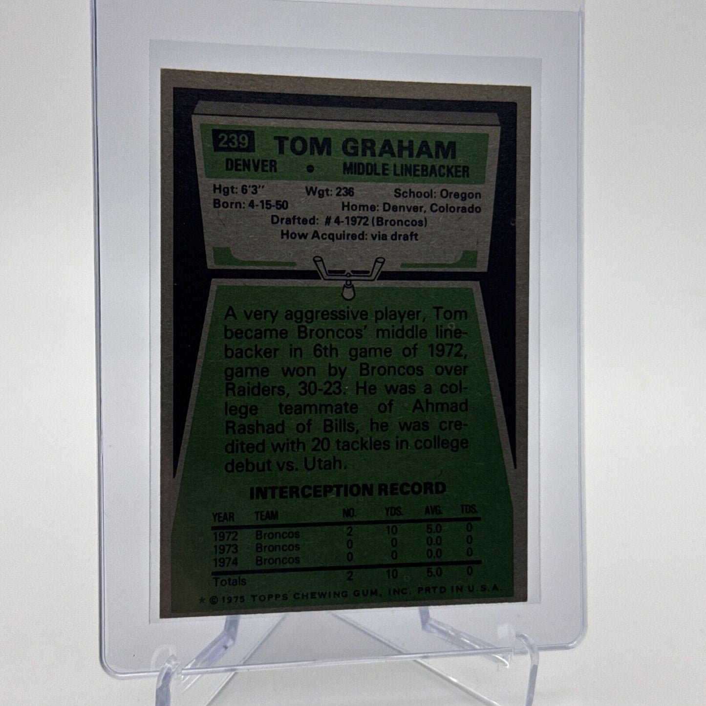 1975 Topps Tom Graham Football Card #239 NM Quality #3 FREE SHIPPING
