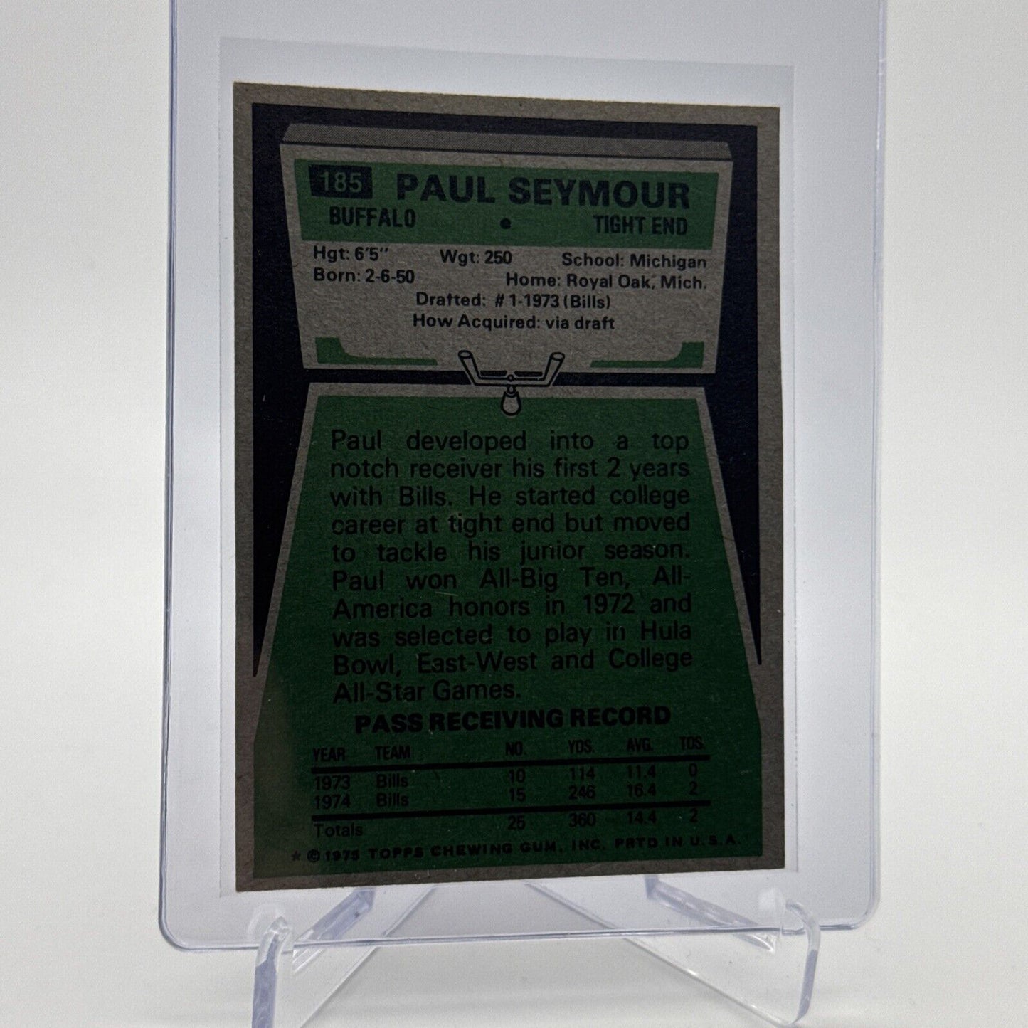 1975 Topps Paul Seymour Football Card #185 NM Quality #4 FREE SHIPPING