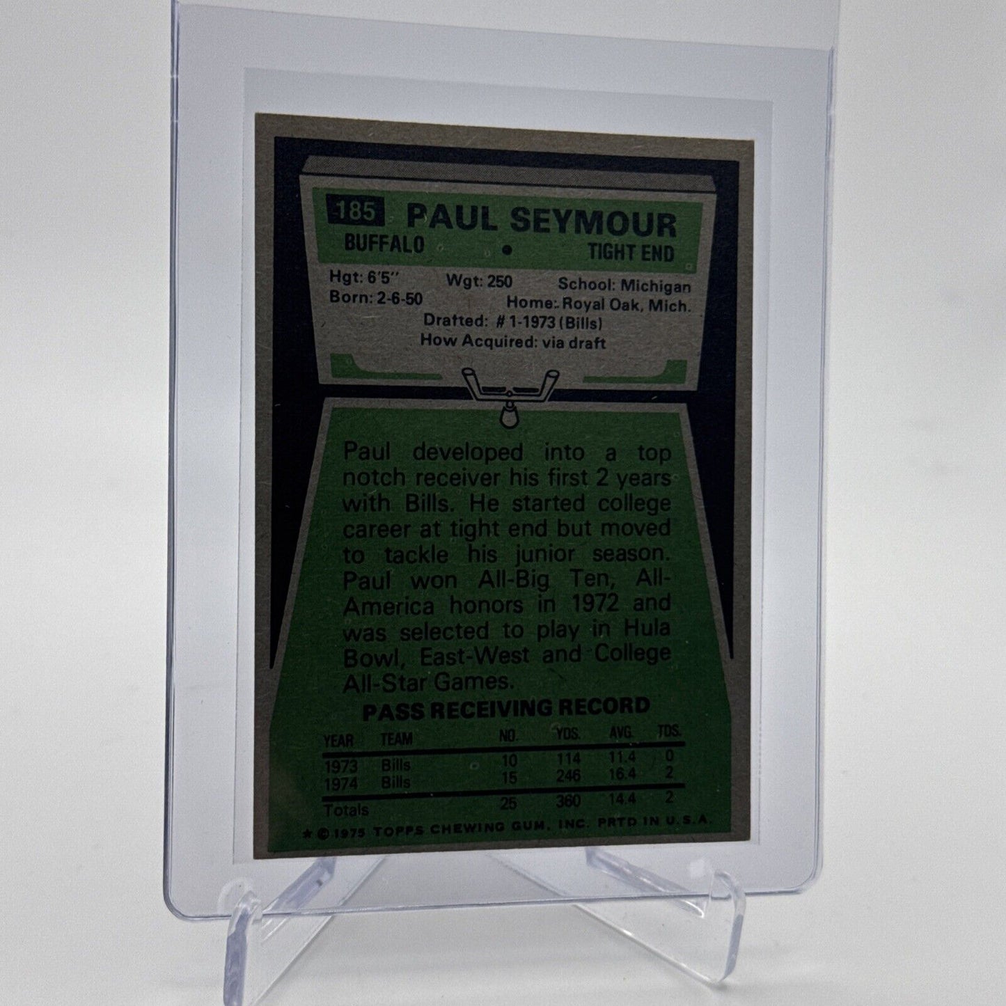 1975 Topps Paul Seymour Football Card #185 NM Quality #3 FREE SHIPPING