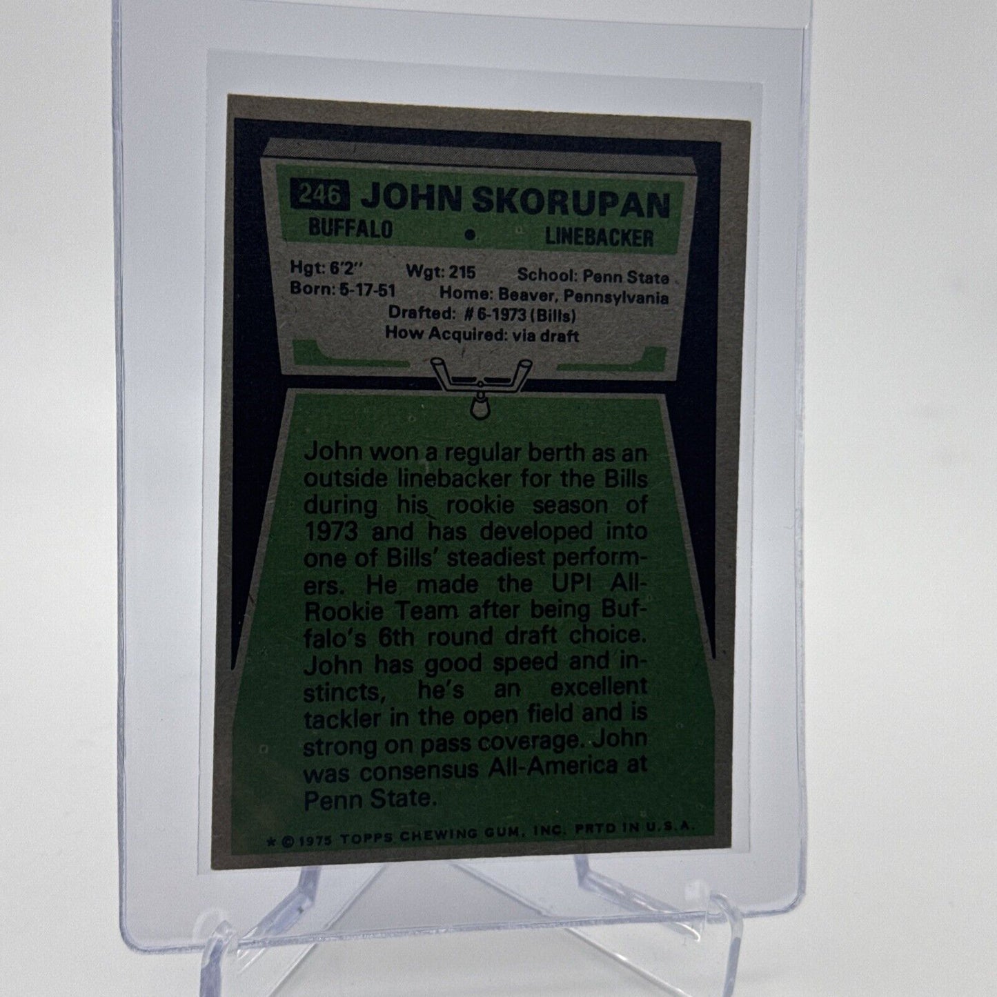 1975 Topps John Skorupan Football Card #246 NM Quality #2 FREE SHIPPING