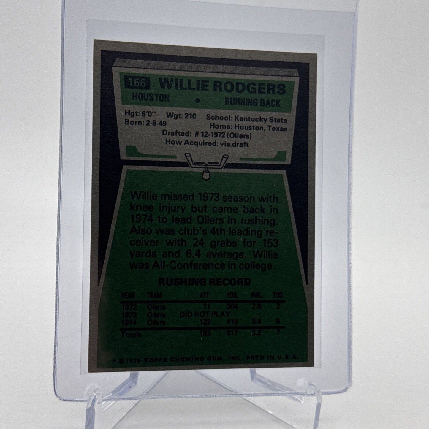 1975 Topps Willie Rodgers Rookie Football Card #166 NM Quality #4 FREE SHIPPING