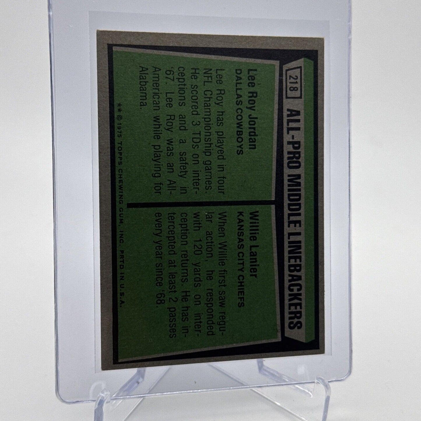 1975 Topps 1974 All-Pro Middle Linebackers Card #218 NM Quality FREE SHIPPING