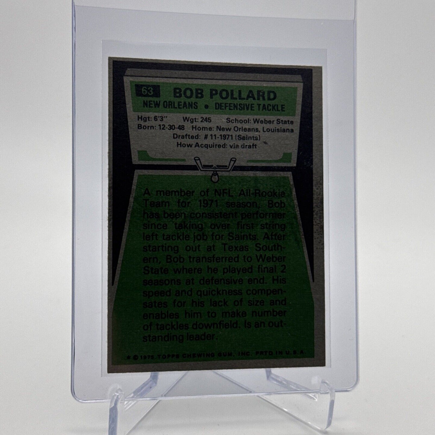1975 Topps Bob Pollard Football Card #63 NM Quality #4 FREE SHIPPING
