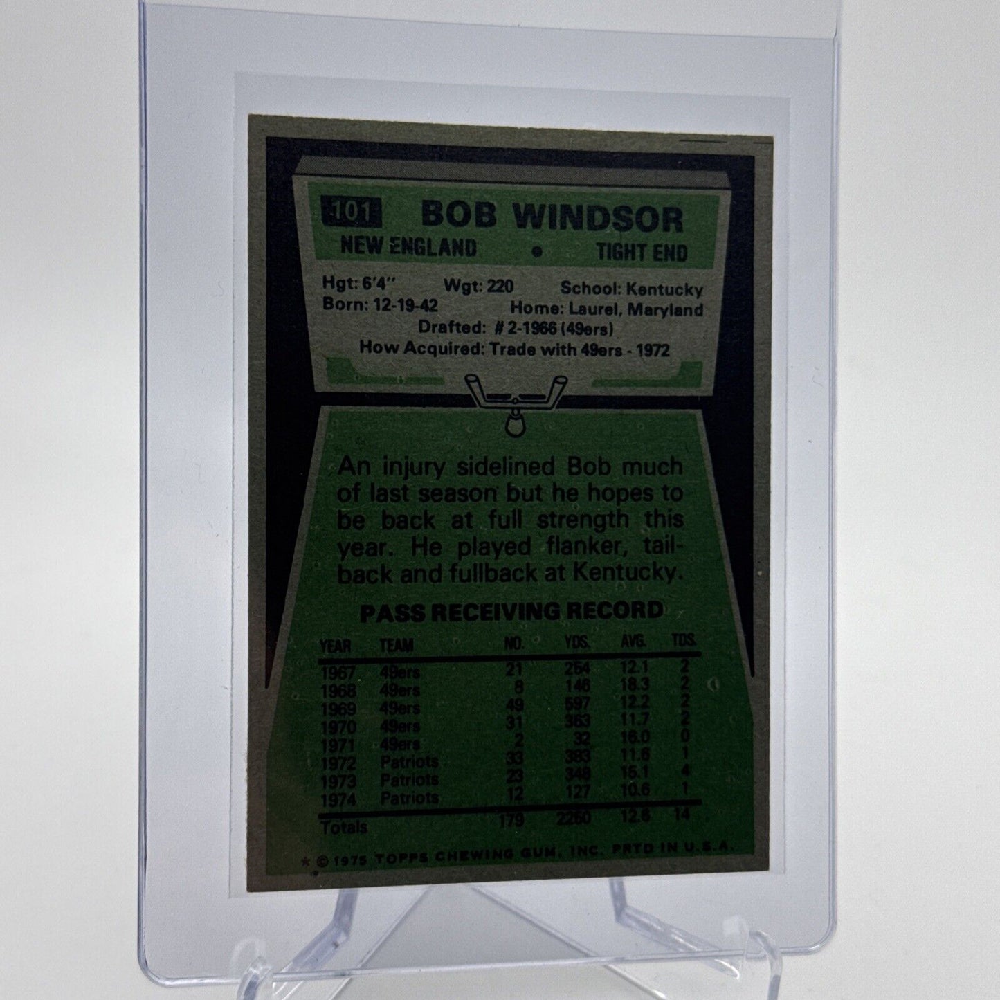 1975 Topps Bob Windsor Football Card #101 NM Quality #4 FREE SHIPPING