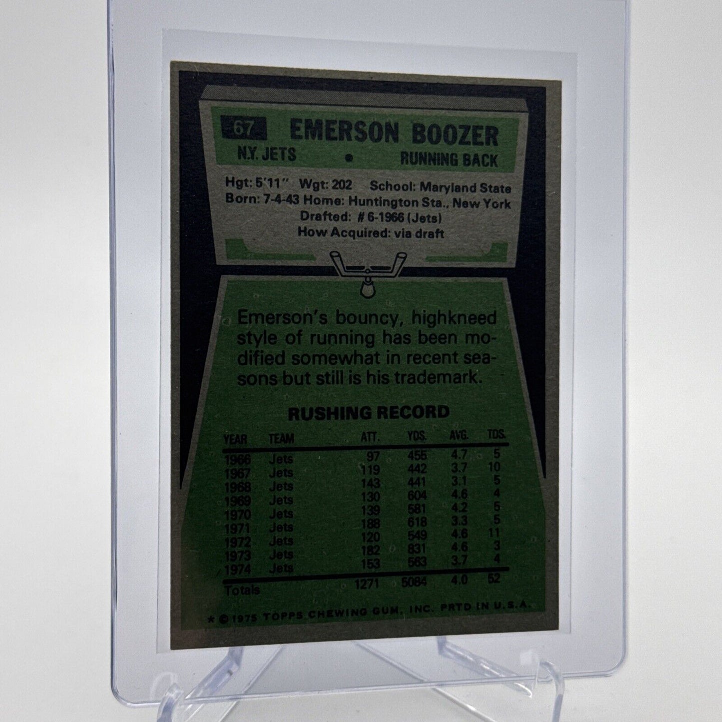 1975 Topps Emerson Boozer Football Card #67 NM Quality #6 FREE SHIPPING