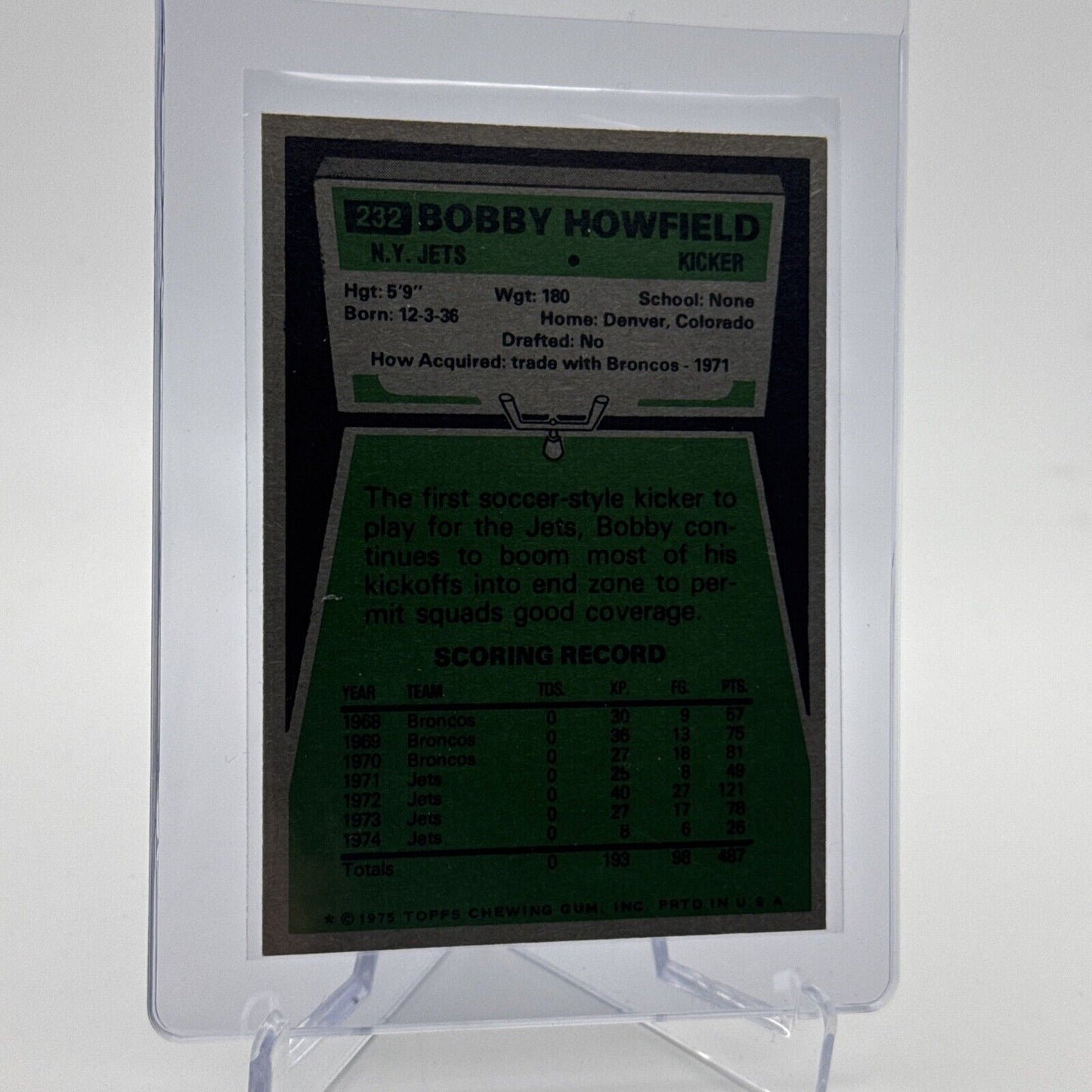 1975 Topps Bobby Howfield Football Card #232 NM Quality #3 FREE SHIPPING