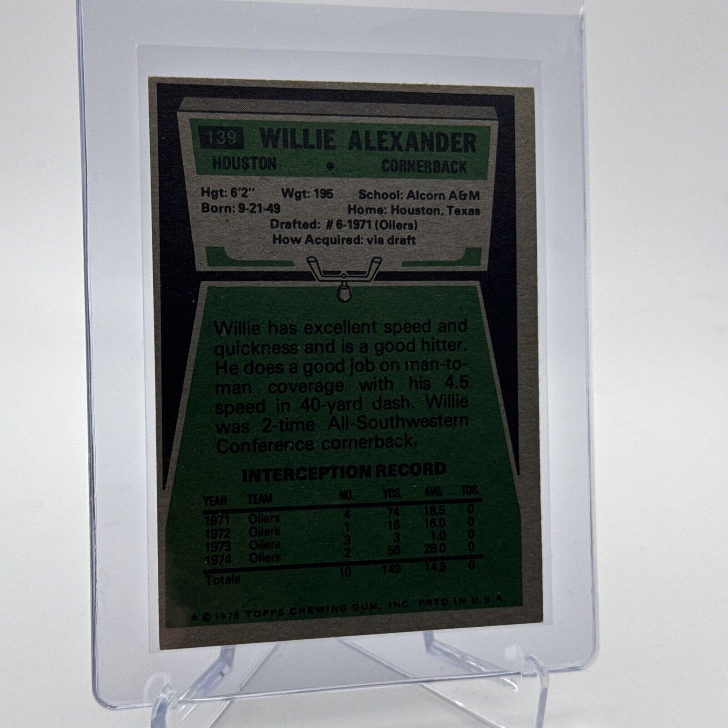 1975 Topps Willie Alexander Football Card #139 NM Quality #2 FREE SHIPPING