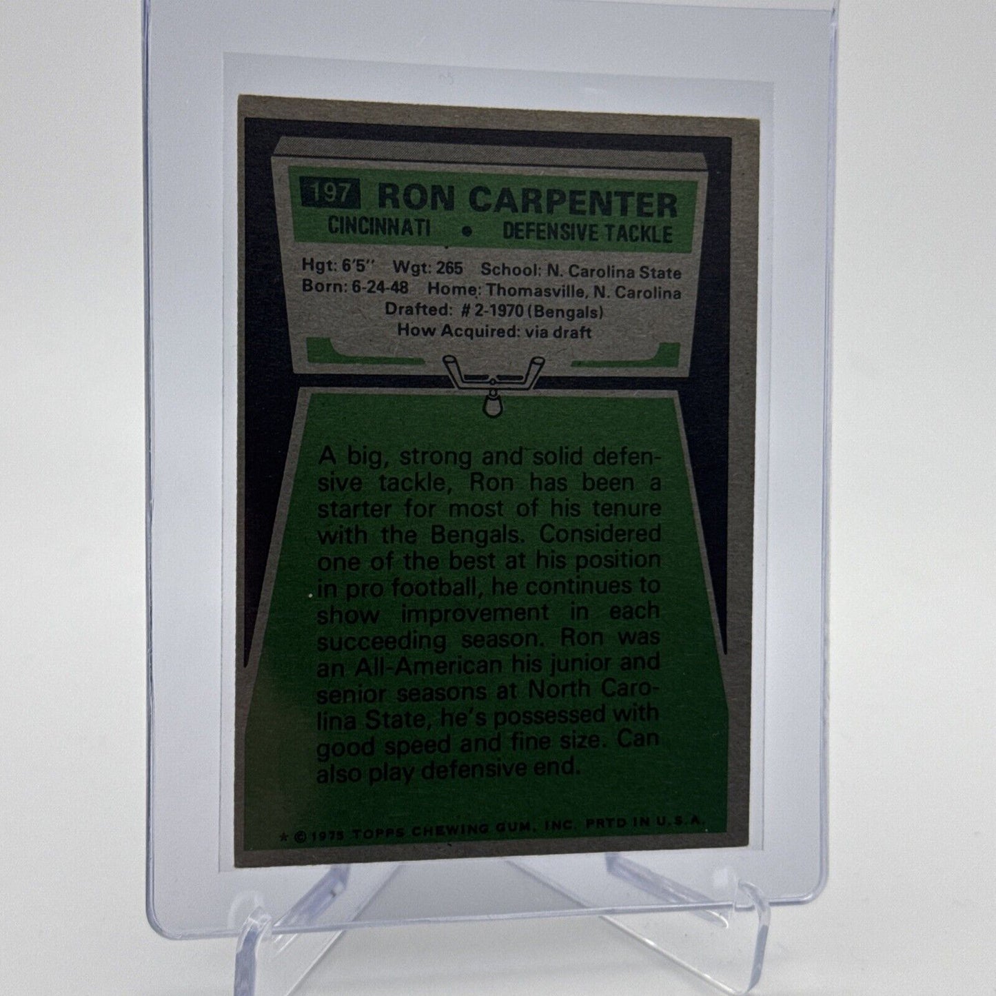 1975 Topps Ron Carpenter Football Card #197 NM Quality #2 FREE SHIPPING
