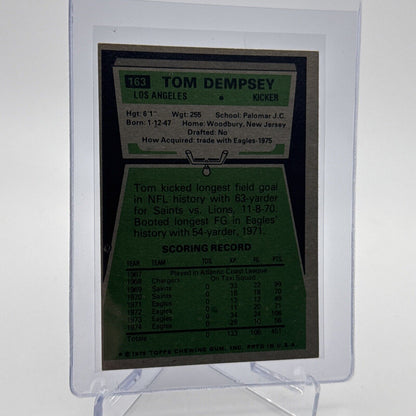 1975 Topps Tom Dempsey Football Card #163 NM Quality #3 FREE SHIPPING