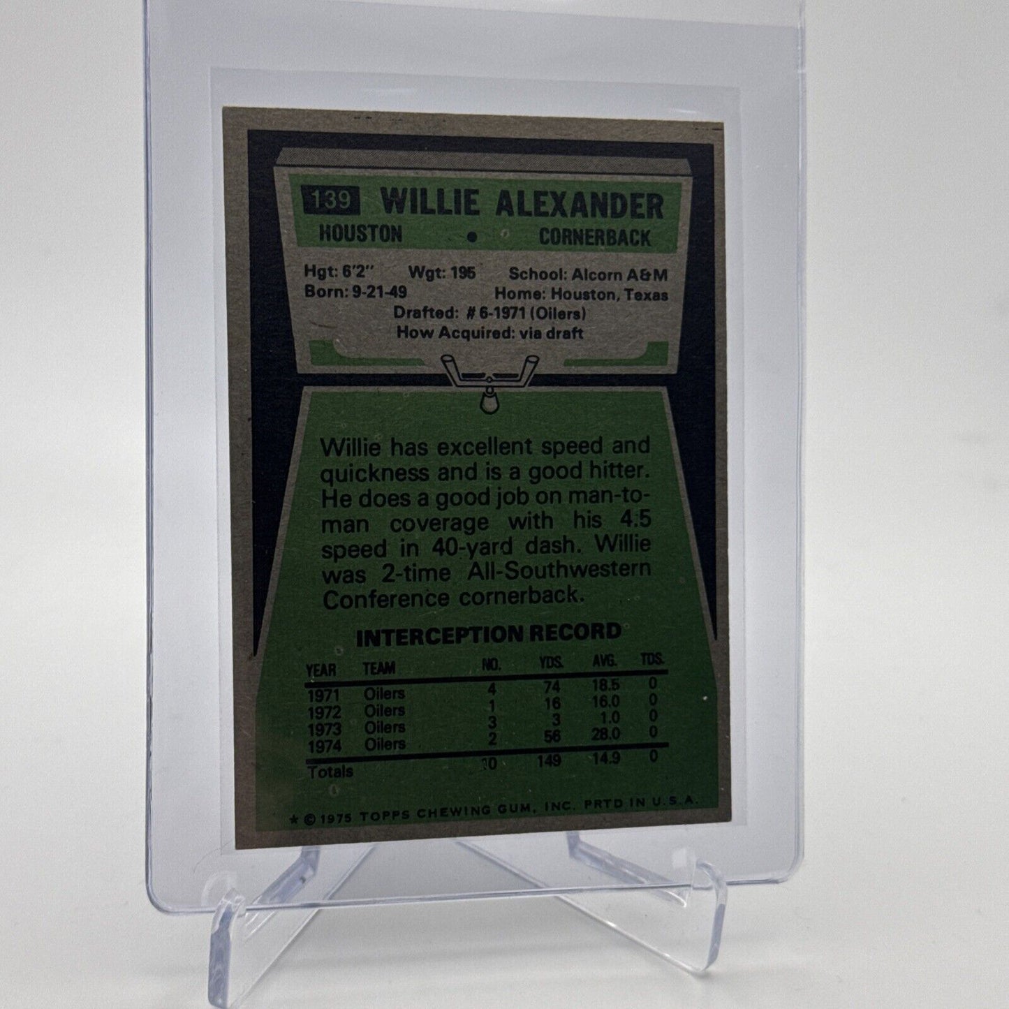 1975 Topps Willie Alexander Football Card #139 NM Quality #3 FREE SHIPPING