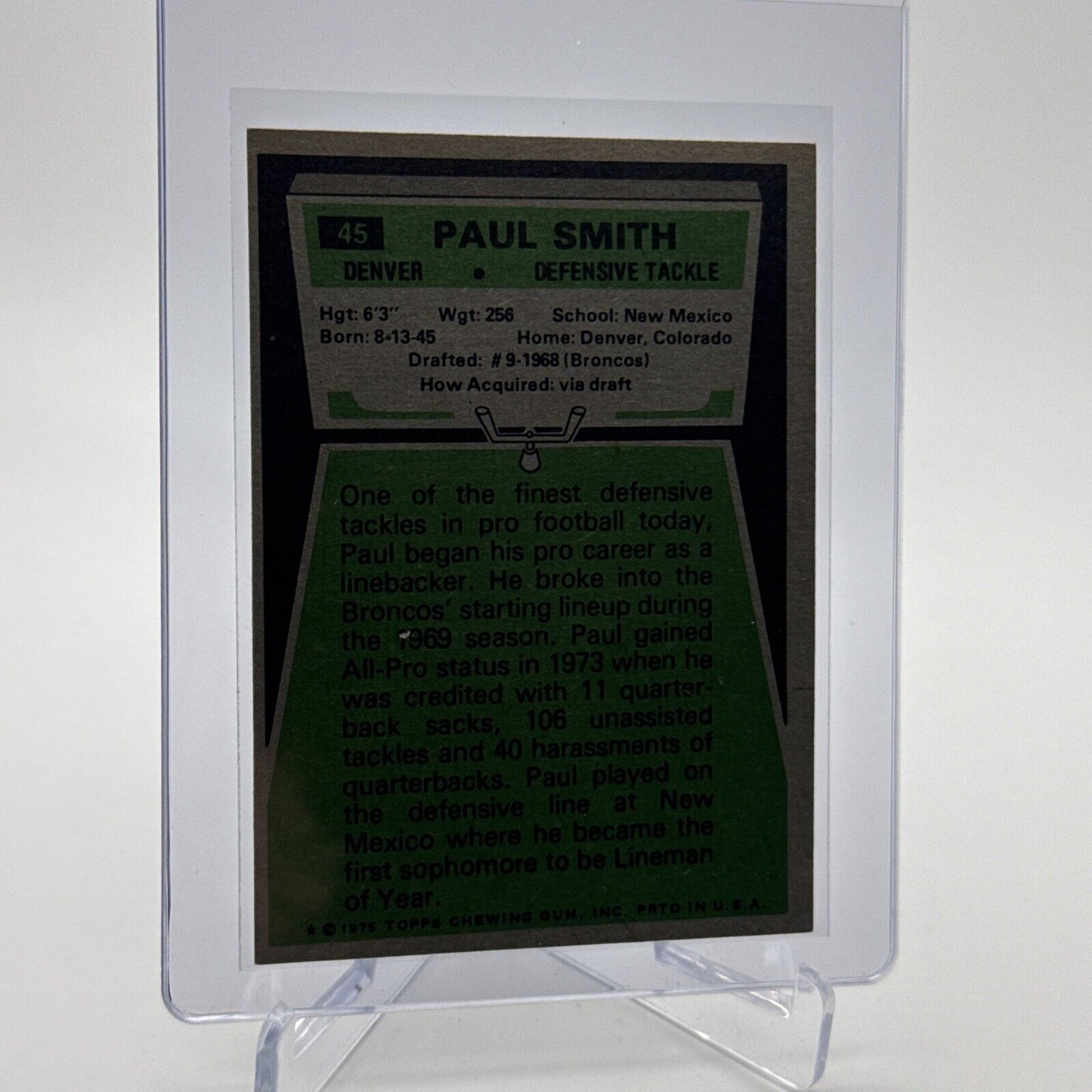 1975 Topps Paul Smith Football Card #45 NM Quality #8 FREE SHIPPING