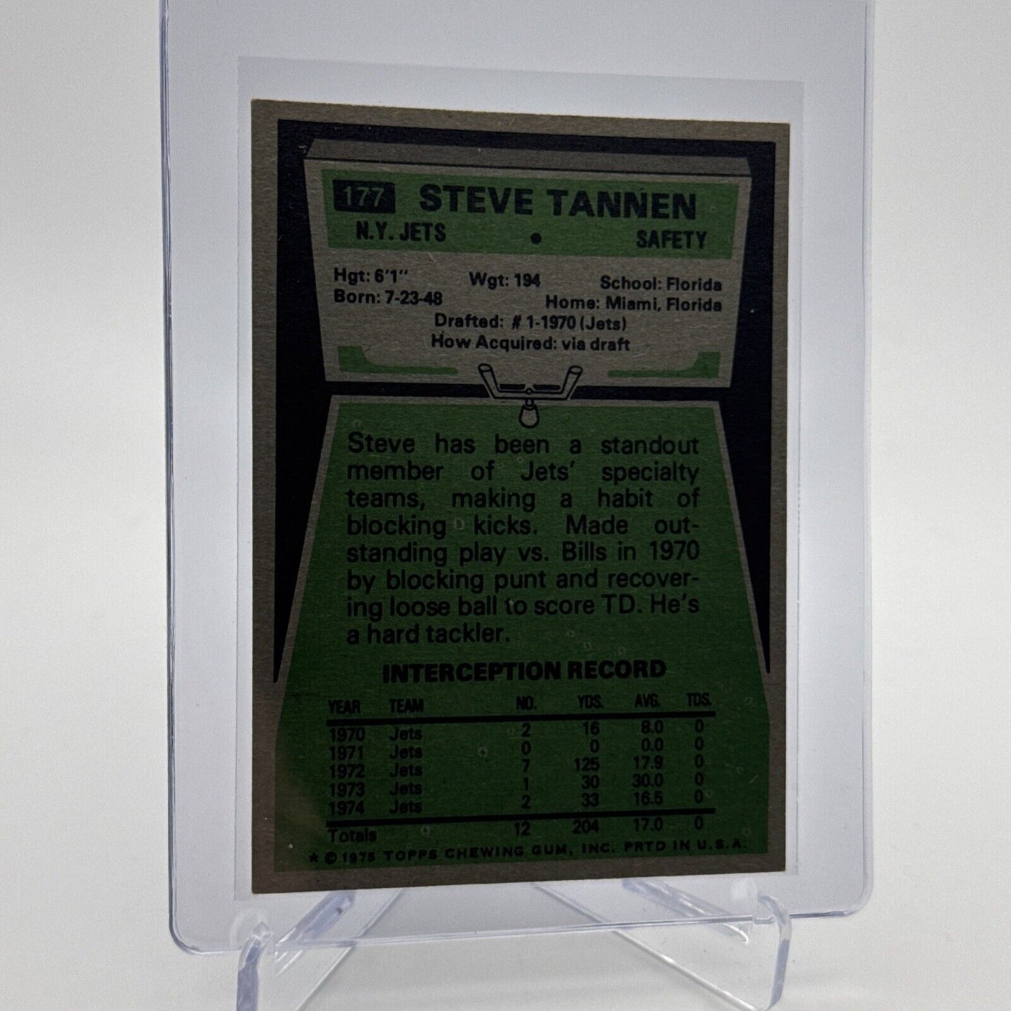 1975 Topps Steve Tannen Football Card #177 NM Quality #2 FREE SHIPPING