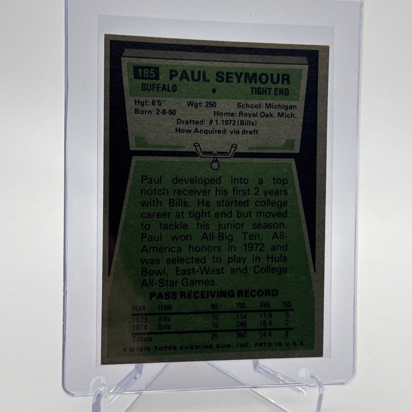 1975 Topps Paul Seymour Football Card #185 NM Quality #2 FREE SHIPPING