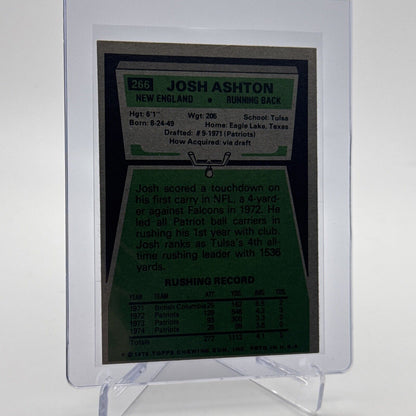 1975 Topps Josh Ashton Football Card #266 NM Quality #2 FREE SHIPPING