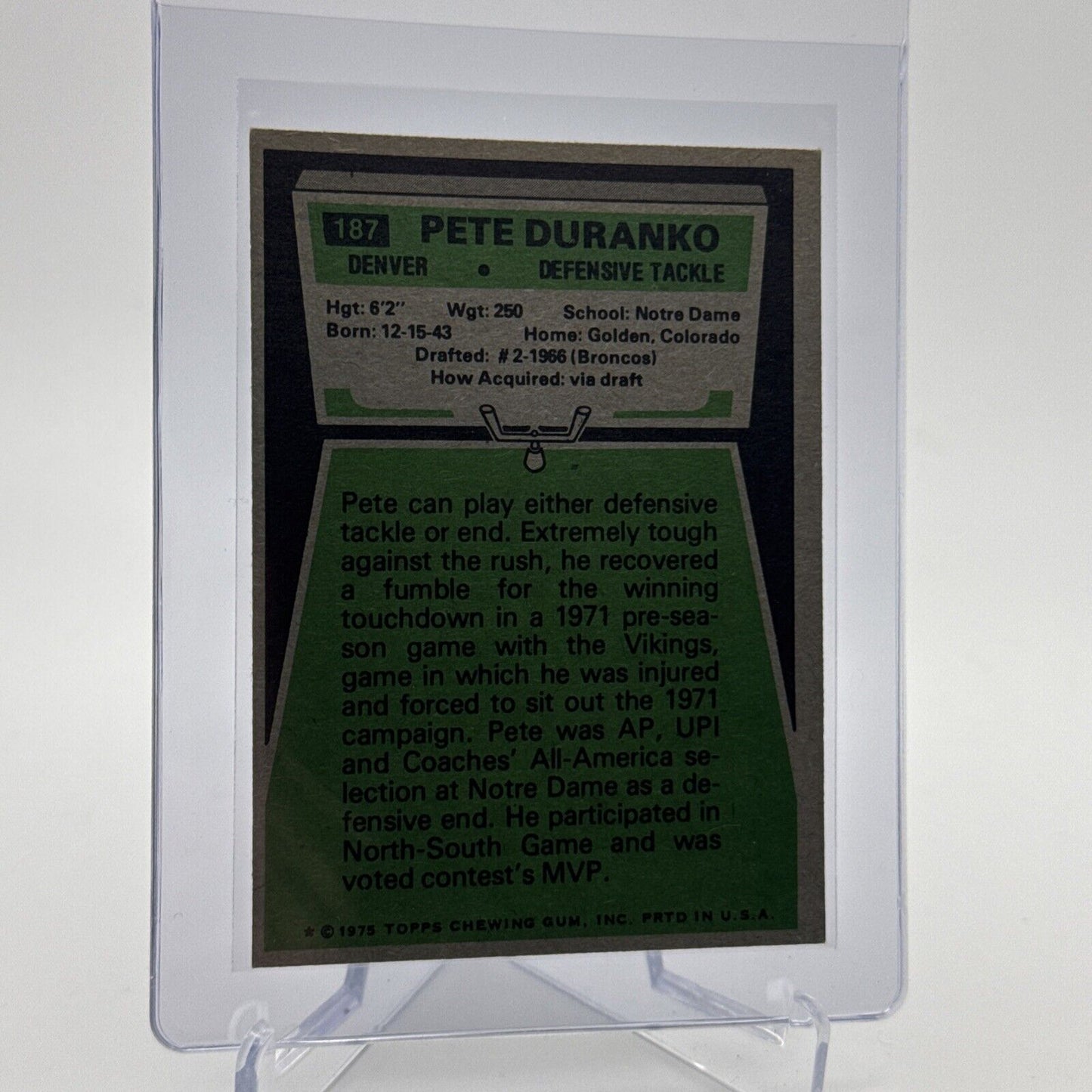 1975 Topps Pete Duranko Football Card #187 NM Quality #4 FREE SHIPPING
