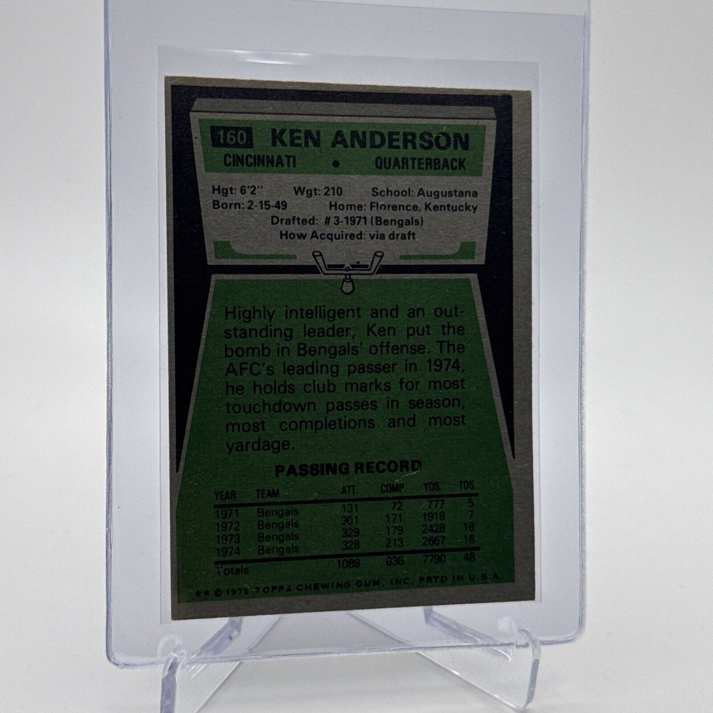 1975 Topps Ken Anderson Football Card #160 NM Quality FREE SHIPPING