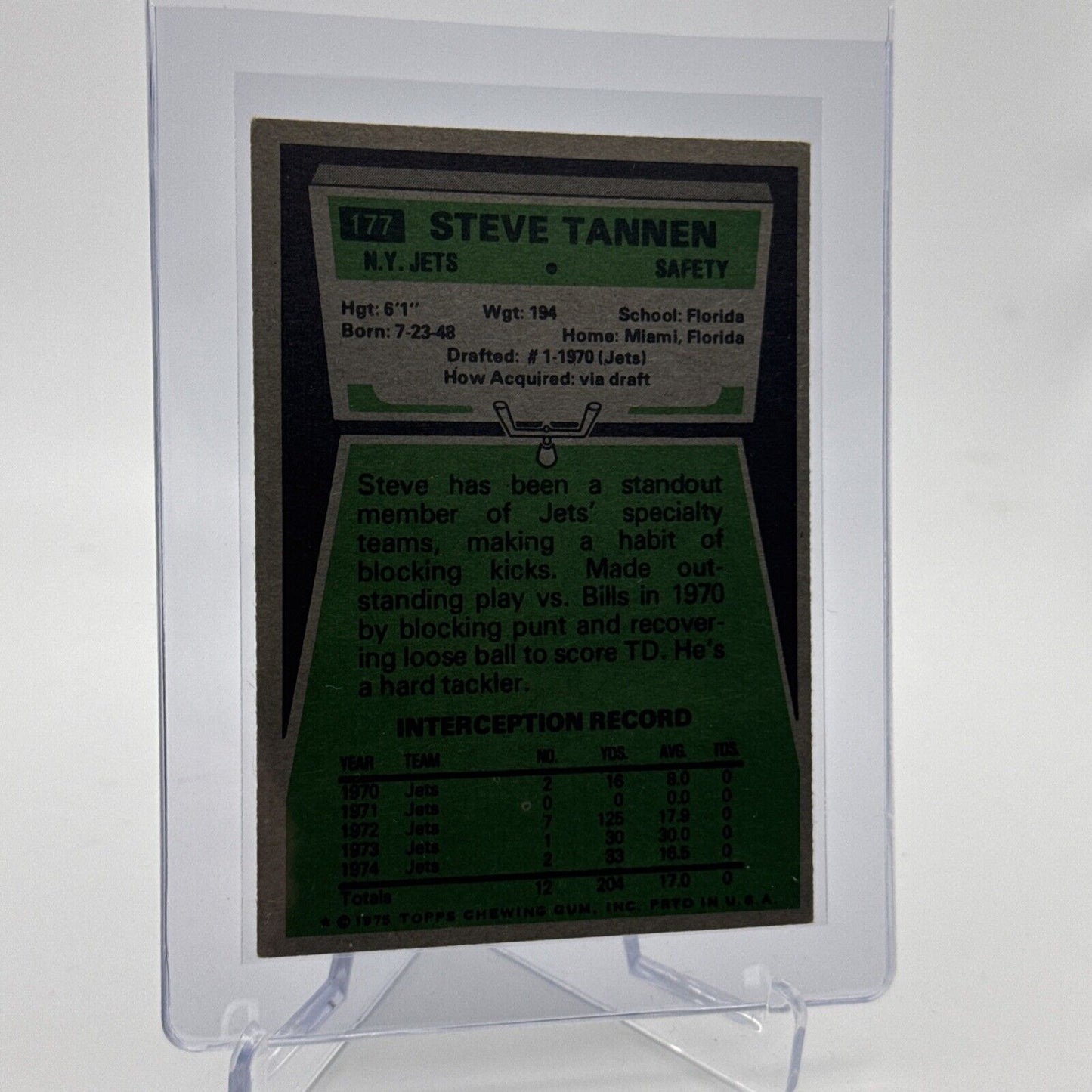 1975 Topps Steve Tannen Football Card #177 NM Quality #3 FREE SHIPPING