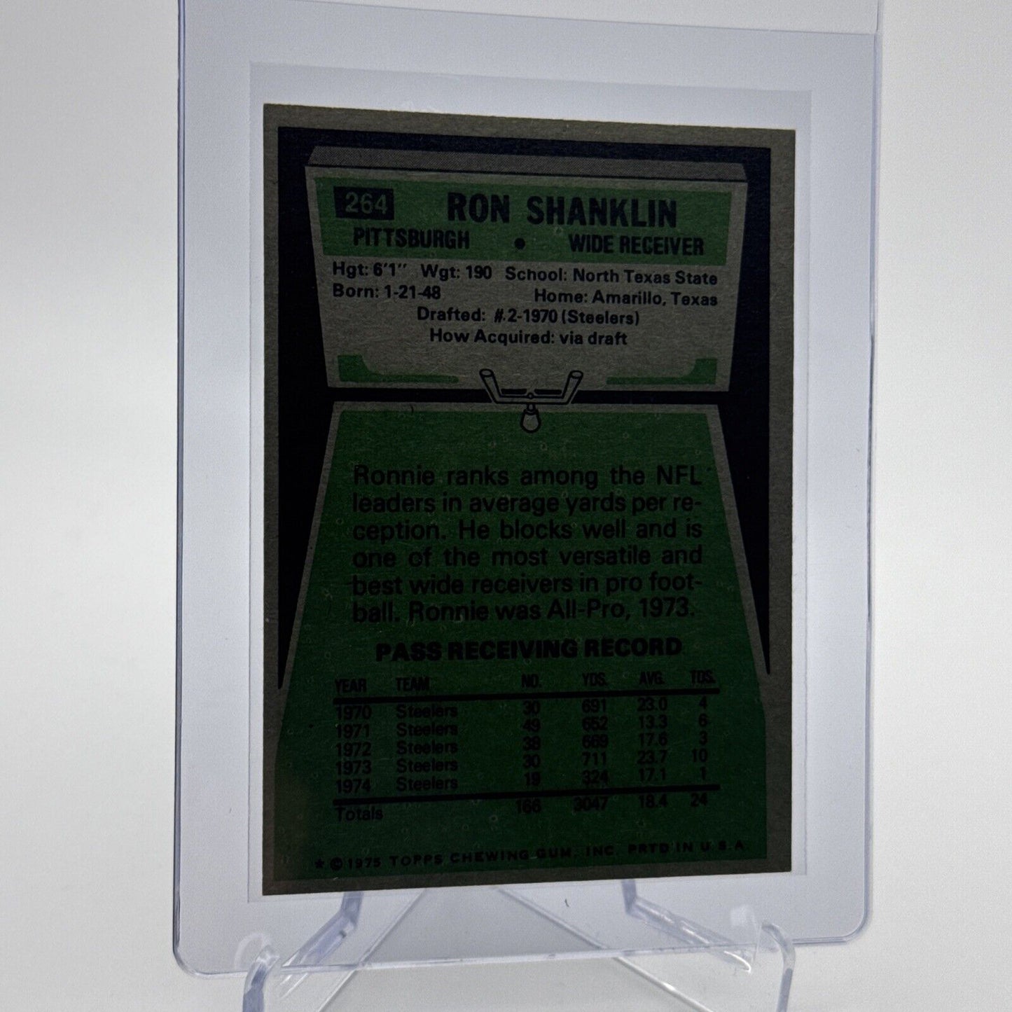 1975 Topps Ron Shanklin Football Card #264 NM Quality #3 FREE SHIPPING