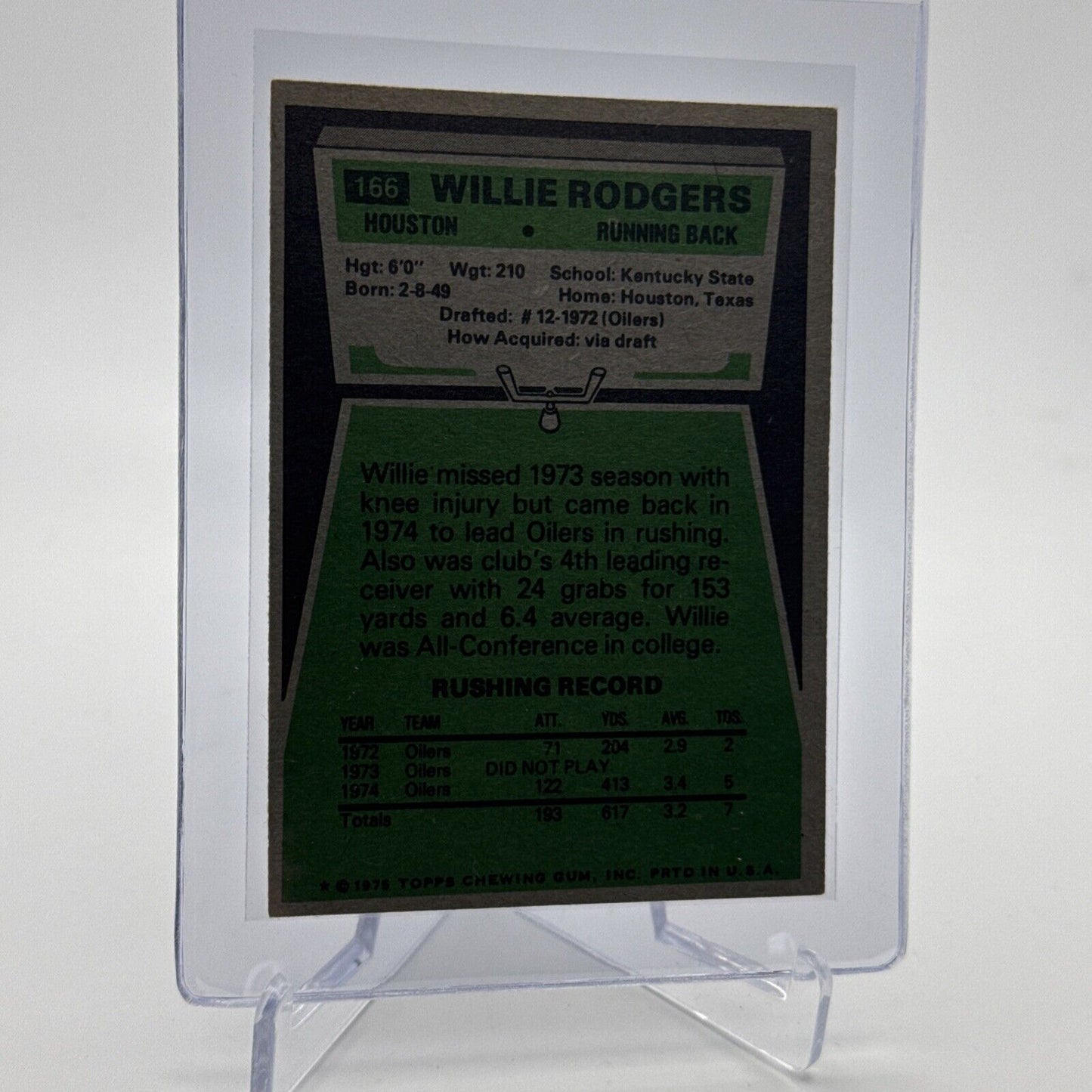 1975 Topps Willie Rodgers Rookie Football Card #166 NM Quality #3 FREE SHIPPING