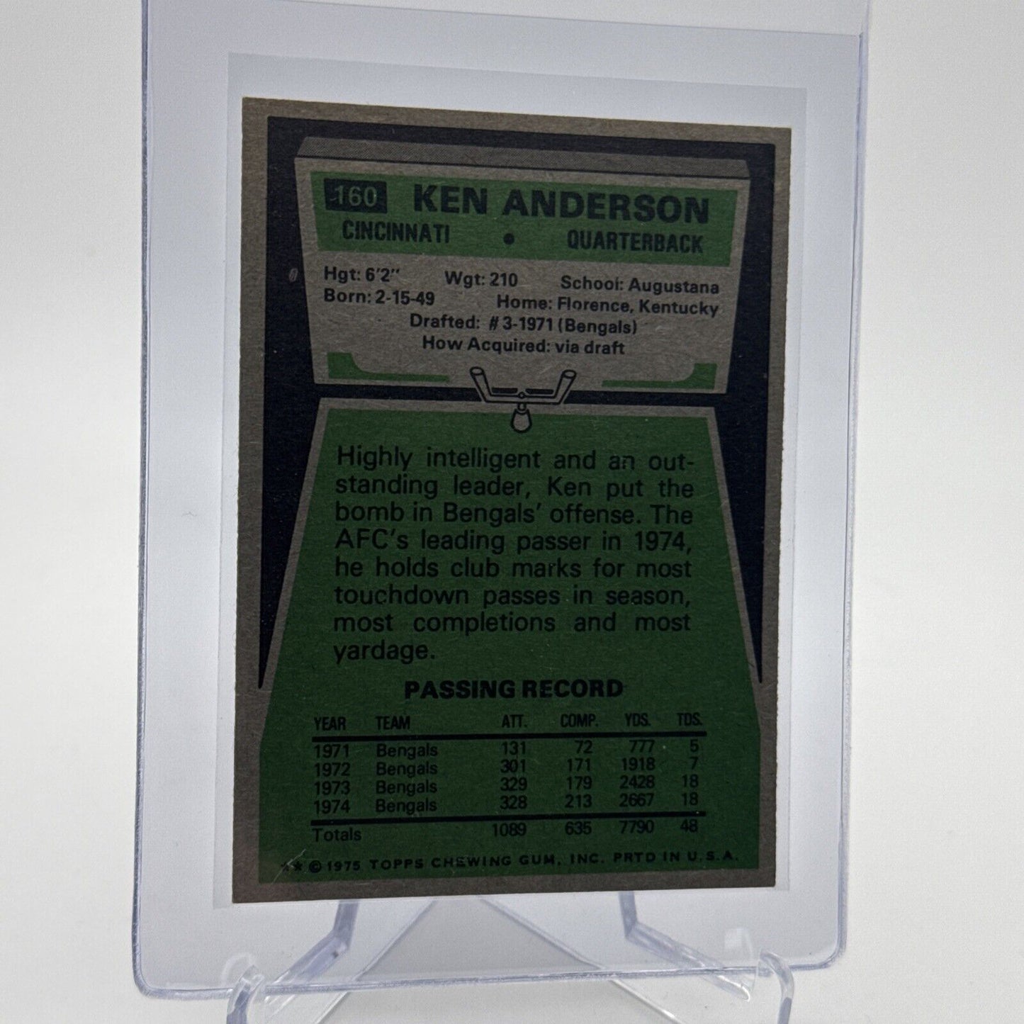 1975 Topps Ken Anderson Football Card #160 NM Quality #3 FREE SHIPPING