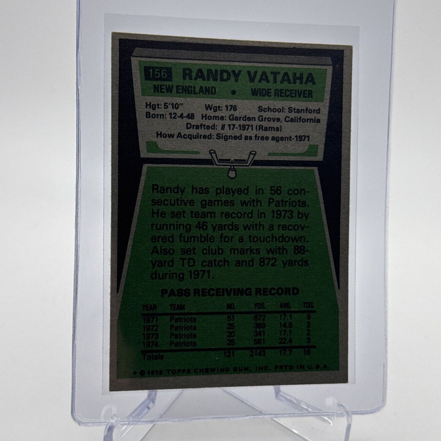 1975 Topps Randy Vataha Football Card #156 NM Quality #3 FREE SHIPPING