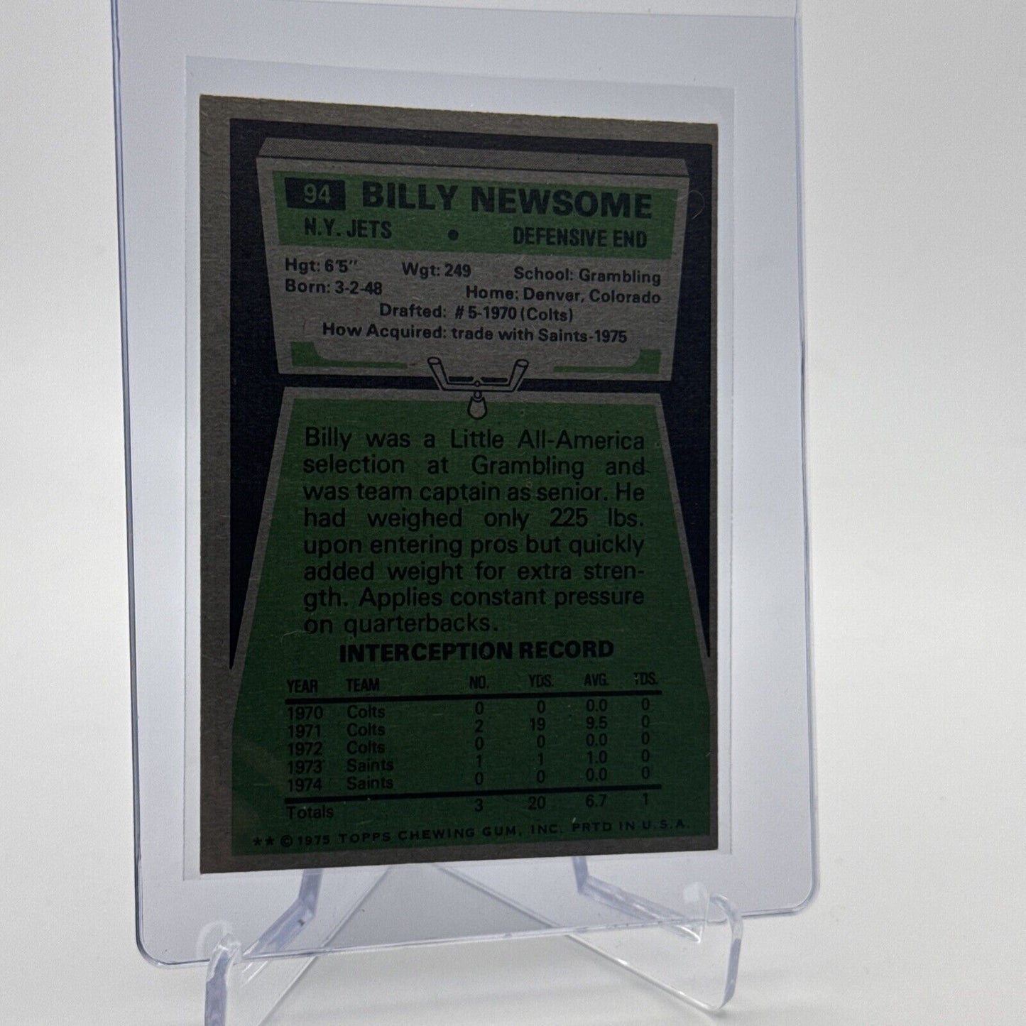 1975 Topps Billy Newsome Football Card #94 NM Quality #2 FREE SHIPPING