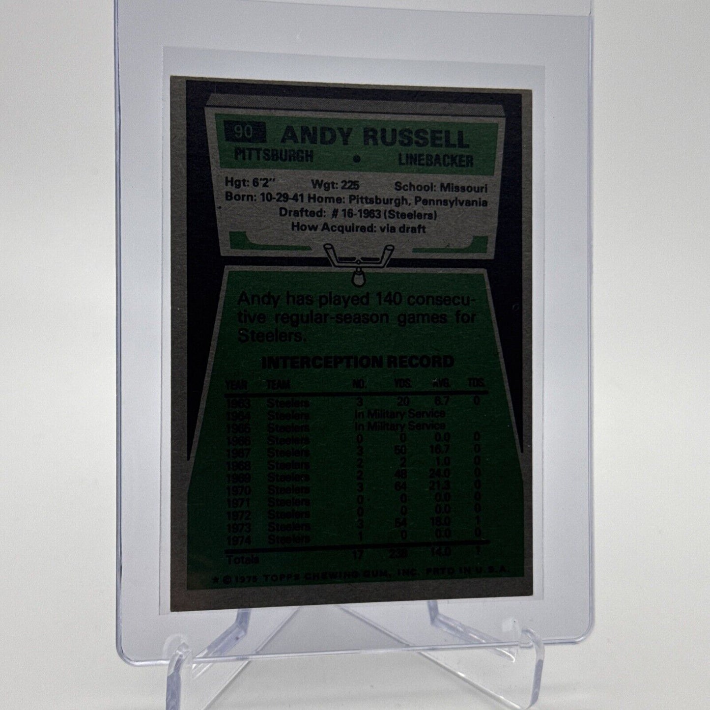 1975 Topps Andy Russell Football Card #90 NM Quality #3 FREE SHIPPING