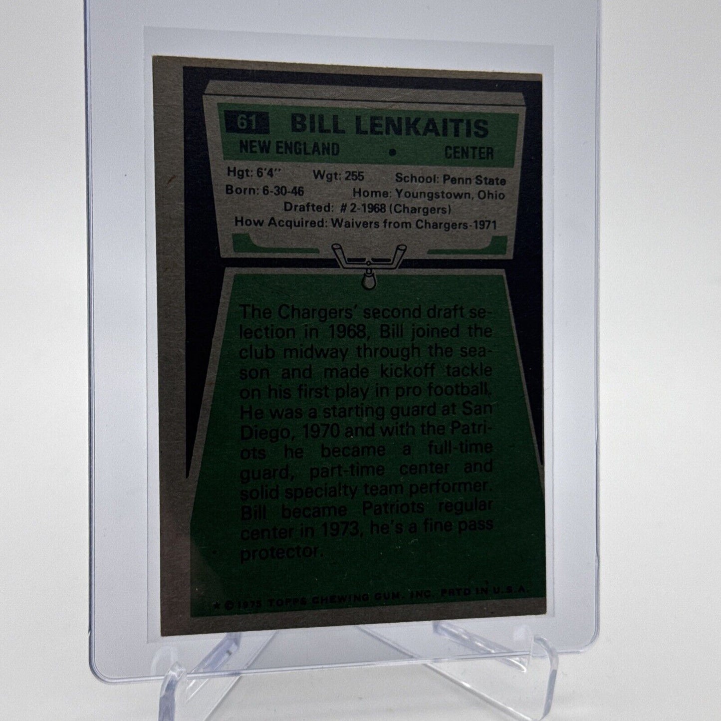 1975 Topps Bill Lenkaitis Football Card #61 NM Quality #6 FREE SHIPPING