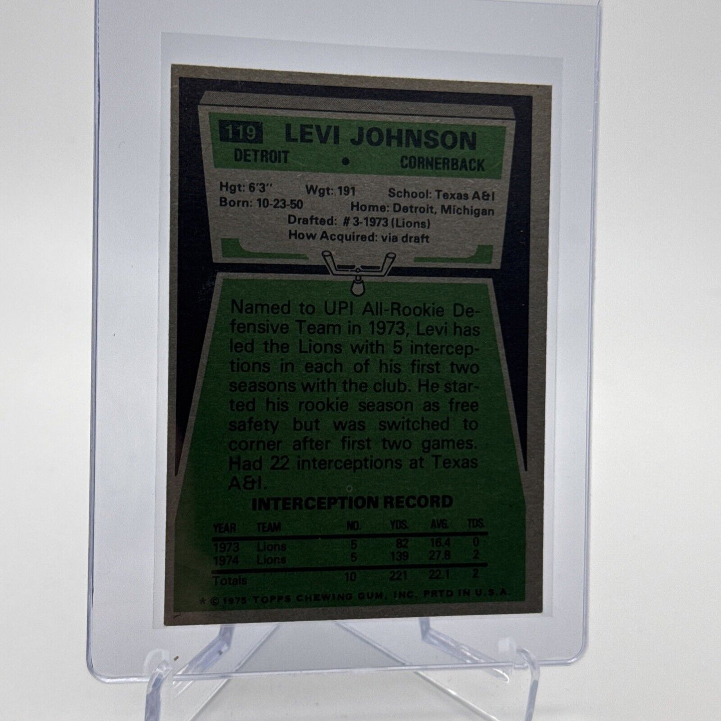 1975 Topps Levi Johnson Football Card #119 NM Quality #5 FREE SHIPPING