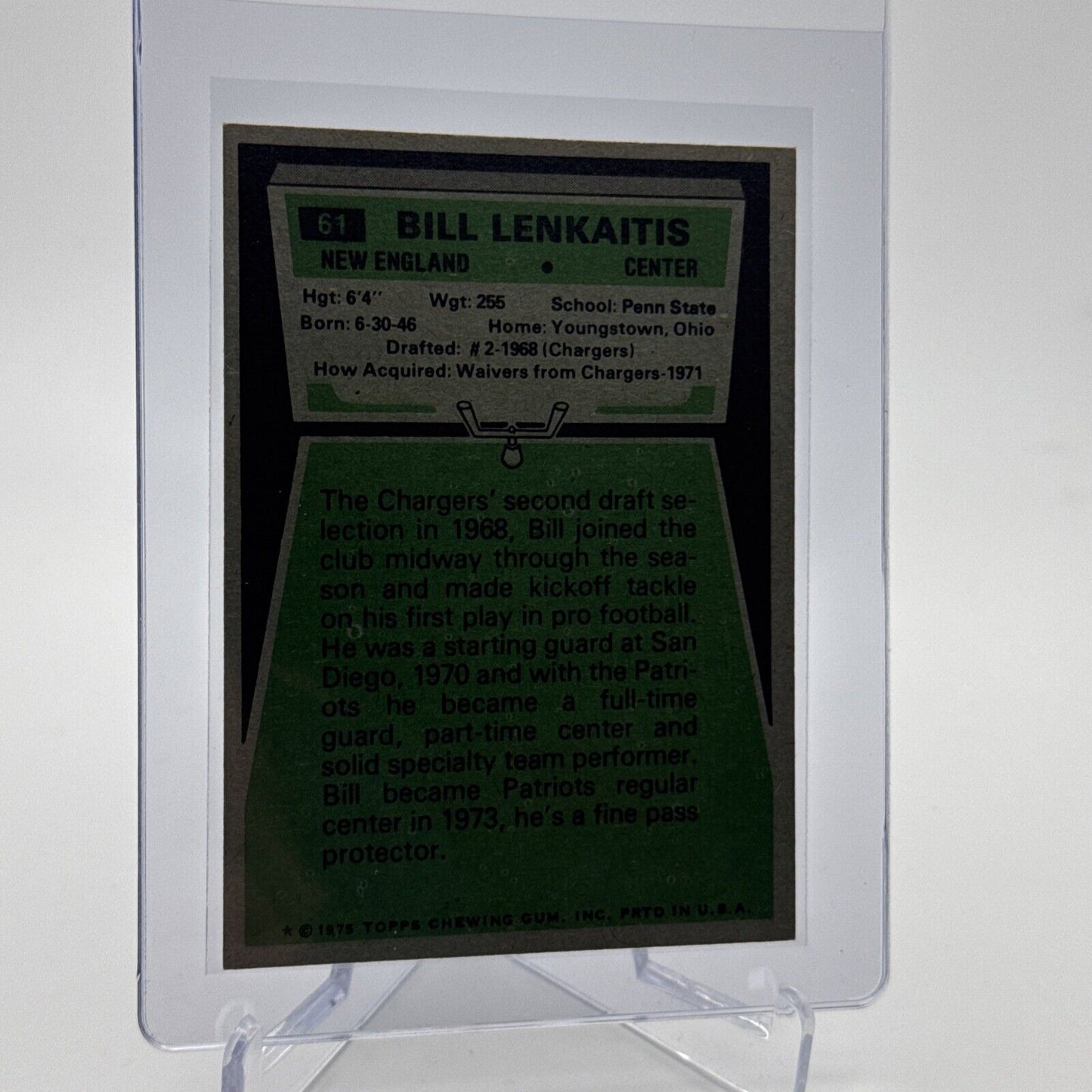 1975 Topps Bill Lenkaitis Football Card #61 NM Quality #3 FREE SHIPPING