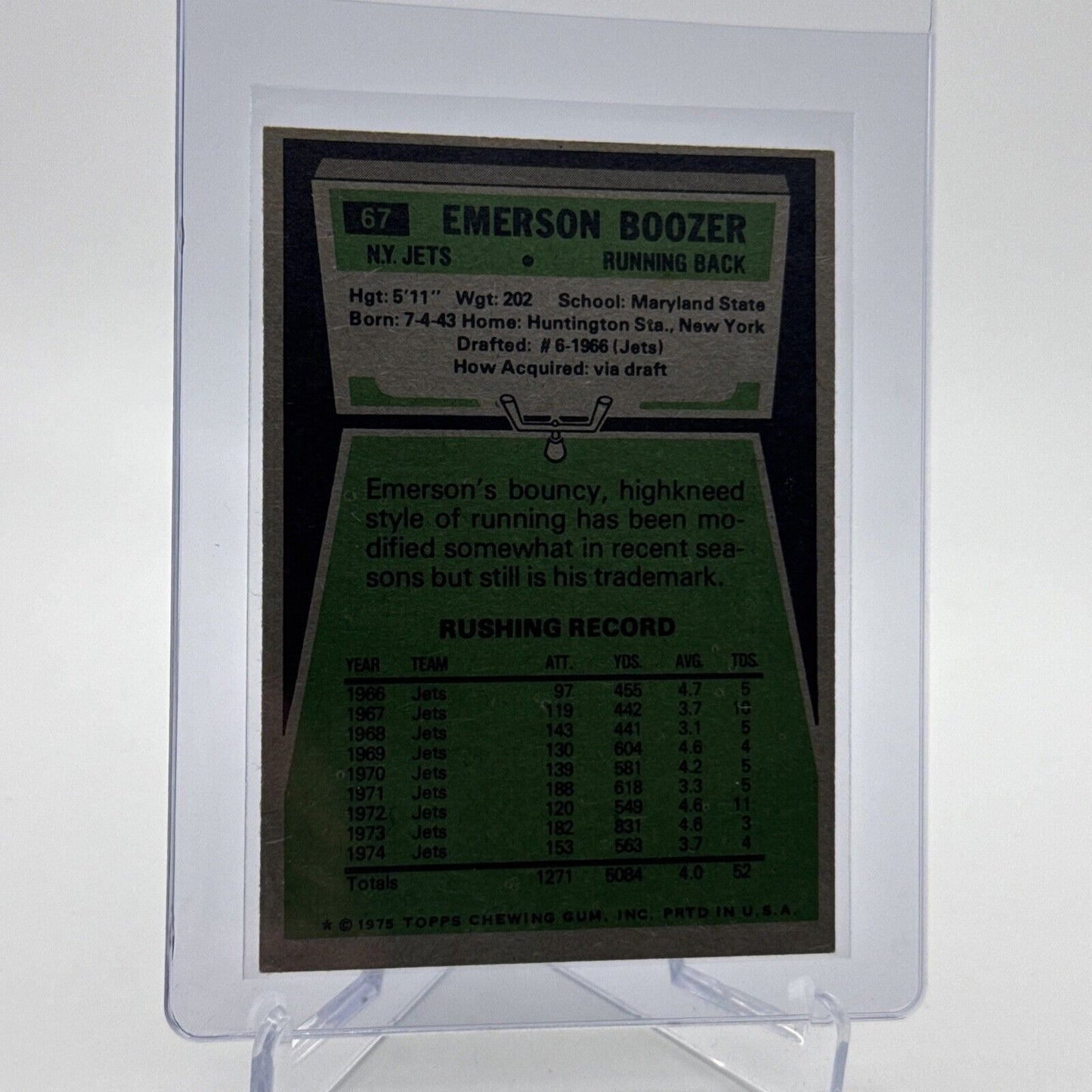 1975 Topps Emerson Boozer Football Card #67 NM Quality #4 FREE SHIPPING
