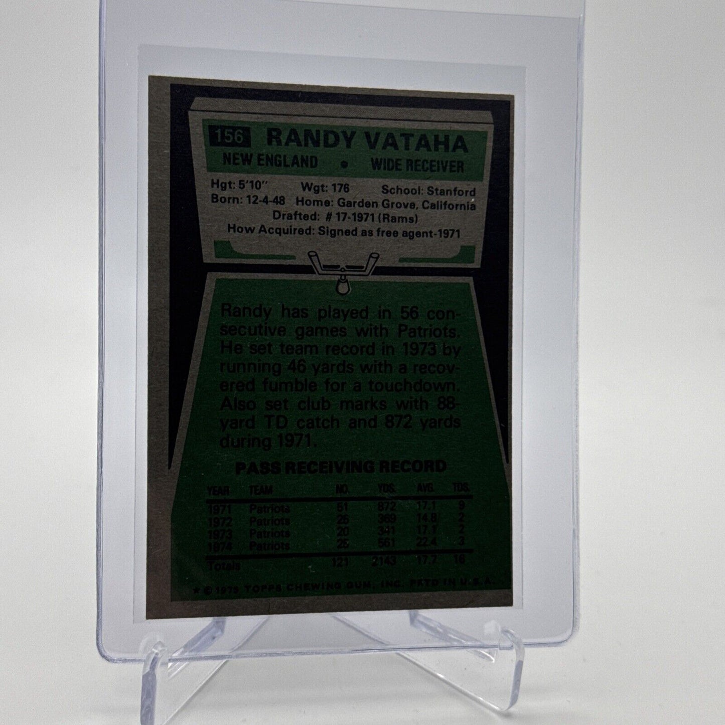1975 Topps Randy Vataha Football Card #156 NM Quality #2 FREE SHIPPING