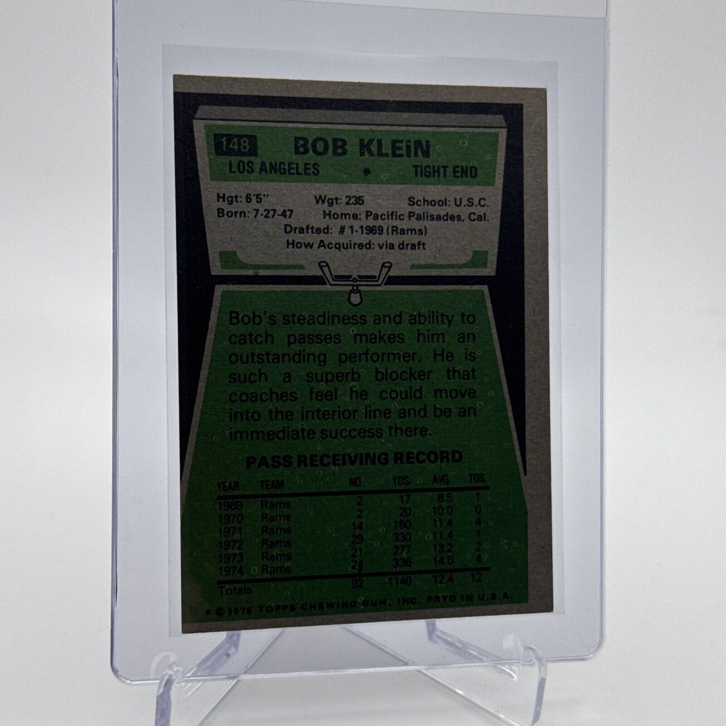 1975 Topps Bob Klein Football Card #148 NM Quality #2 FREE SHIPPING